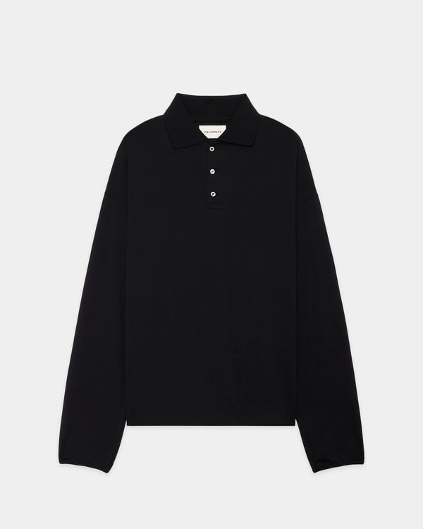 SUPER 160s WOOL WASHABLE KNIT LONG SLEEVE POLO, Black