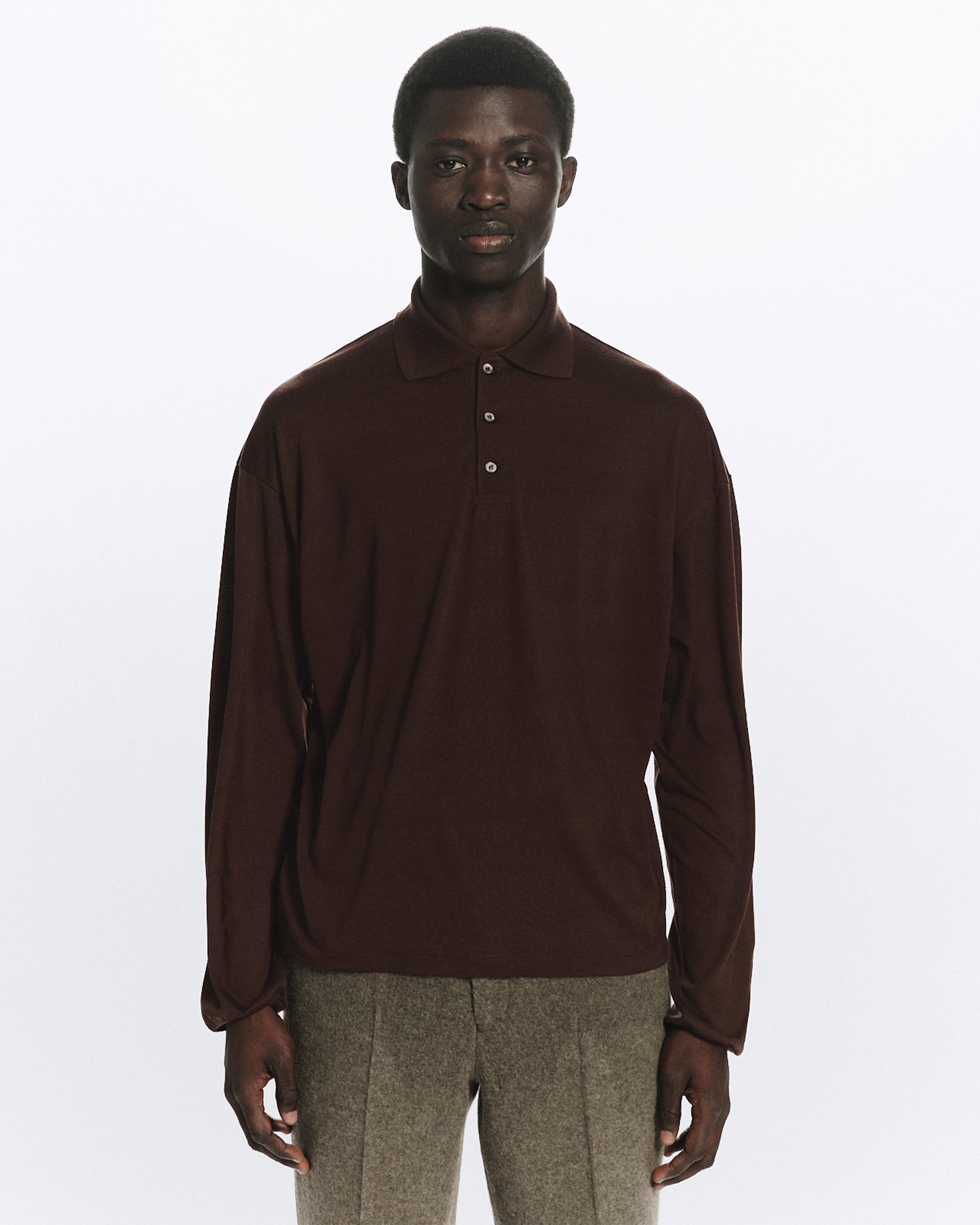 SUPER 160s WOOL WASHABLE KNIT LONG SLEEVE POLO, Olive Drab