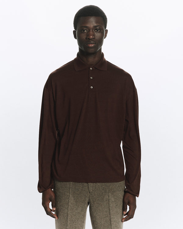 SUPER 160s WOOL WASHABLE KNIT LONG SLEEVE POLO, Olive Drab