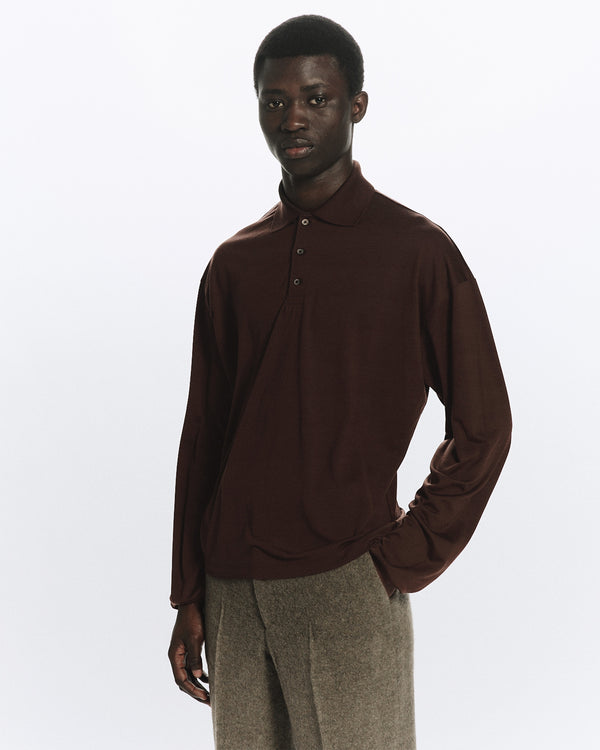 SUPER 160s WOOL WASHABLE KNIT LONG SLEEVE POLO, Olive Drab