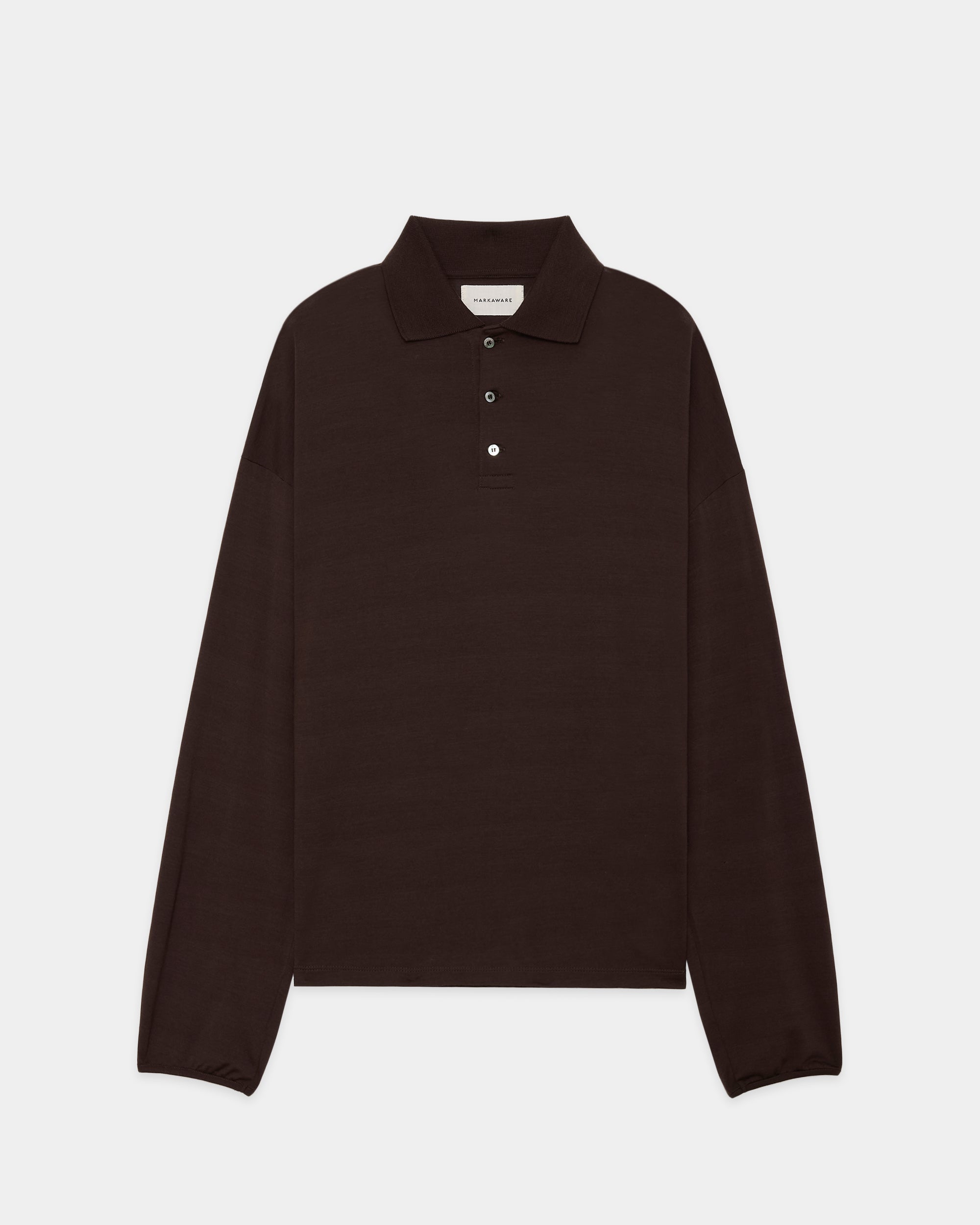 SUPER 160s WOOL WASHABLE KNIT LONG SLEEVE POLO, Olive Drab