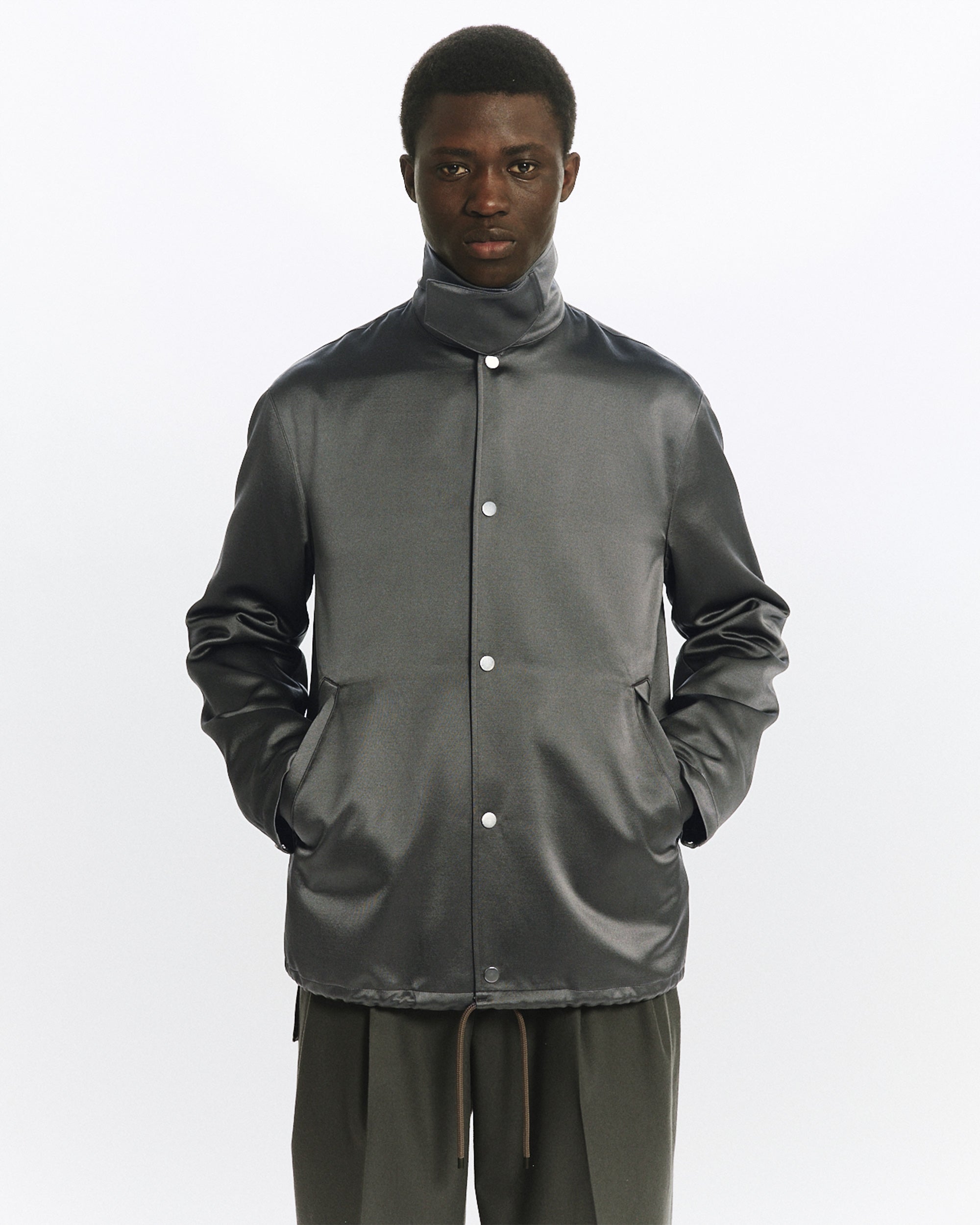ブラタクシルク×カシミヤサテン / コーチジャケットII, Sage Green