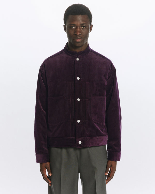 ORGANIC COTTON 6-WALE CORDUROY PUFFED MANDARIN COLLAR WORK JACKET, Purple
