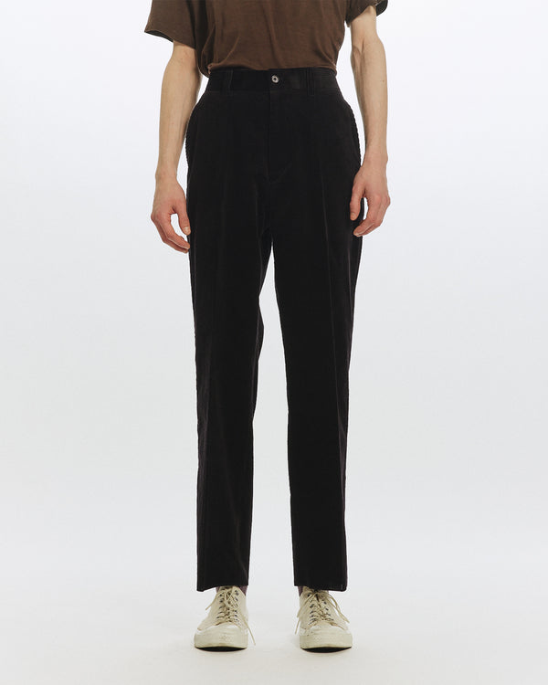 ORGANIC COTTON 6-WALE CORDUROY FLAT TAPERED CHINO TROUSERS, Black