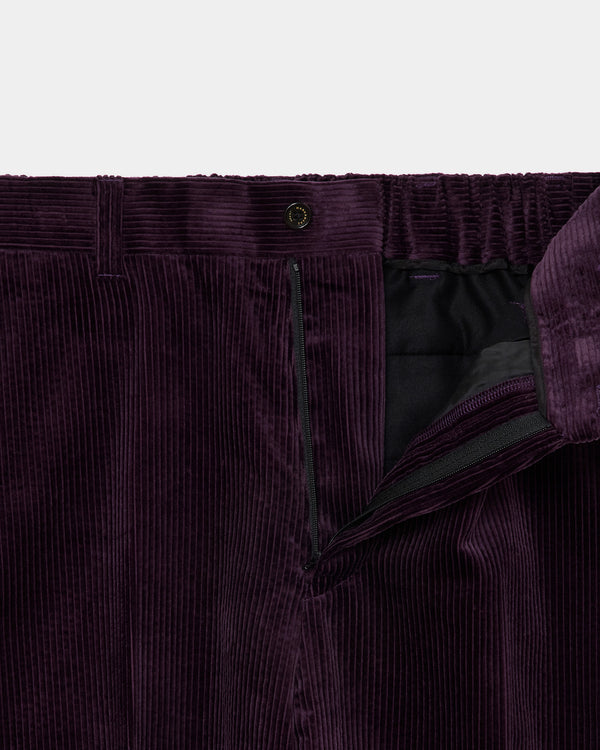 ORGANIC COTTON 6-WALE CORDUROY FLAT TAPERED CHINO TROUSERS, Purple