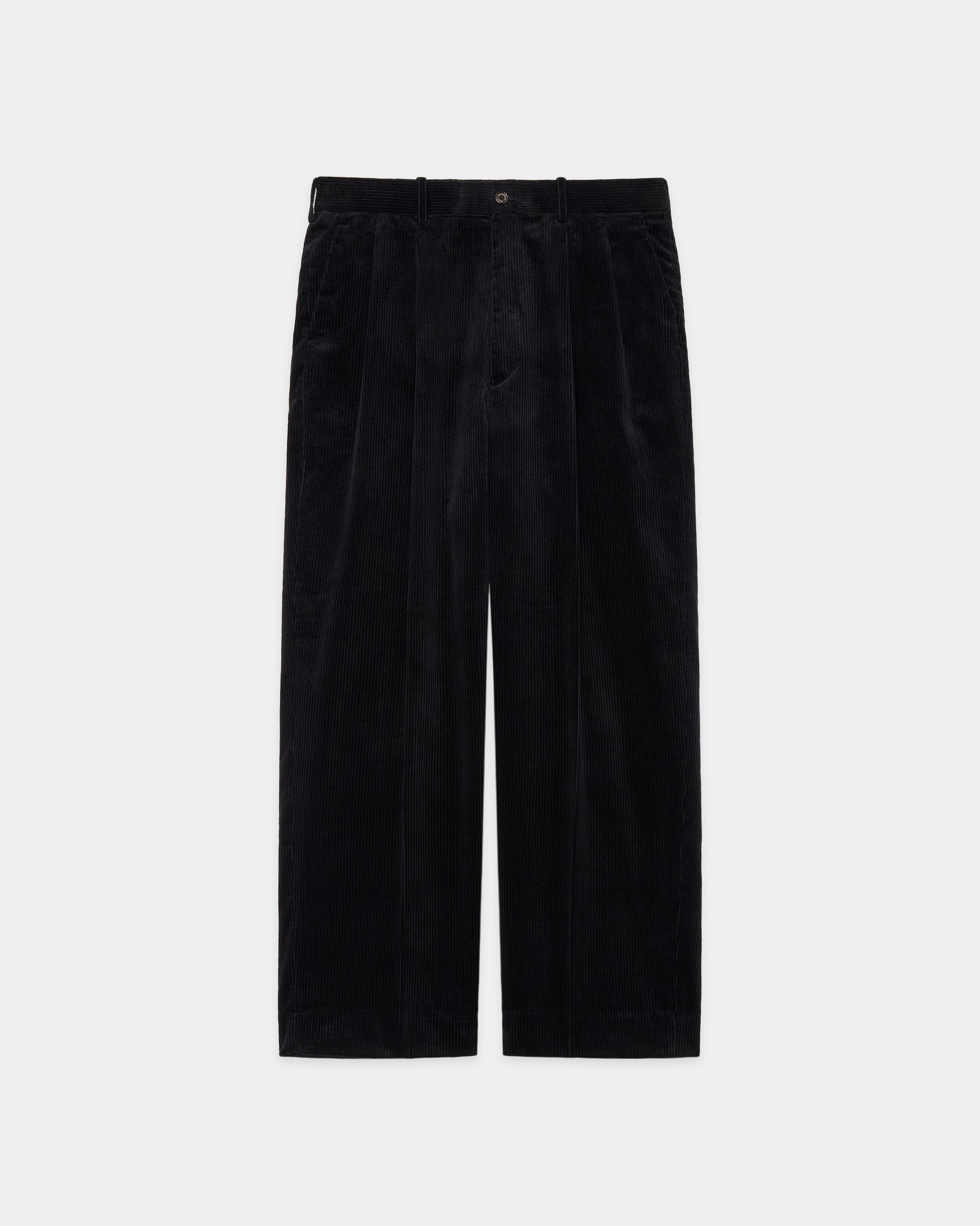 ORGANIC COTTON 6-WALE CORDUROY CLASSIC FIT DOUBLE PLEATED TROUSERS, Black