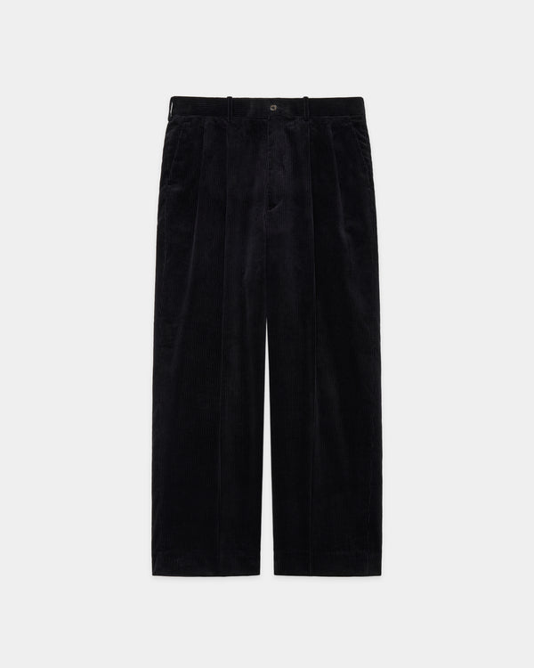 ORGANIC COTTON 6-WALE CORDUROY CLASSIC FIT DOUBLE PLEATED TROUSERS, Black