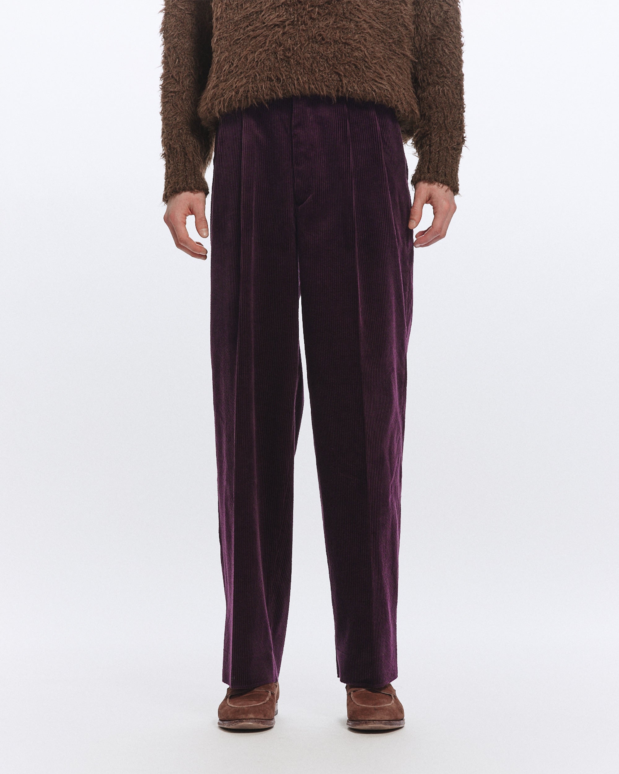 ORGANIC COTTON 6-WALE CORDUROY CLASSIC FIT DOUBLE PLEATED TROUSERS, Purple