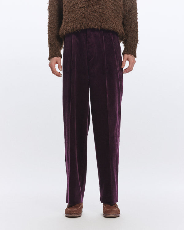ORGANIC COTTON 6-WALE CORDUROY CLASSIC FIT DOUBLE PLEATED TROUSERS, Purple