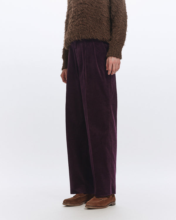ORGANIC COTTON 6-WALE CORDUROY CLASSIC FIT DOUBLE PLEATED TROUSERS, Purple