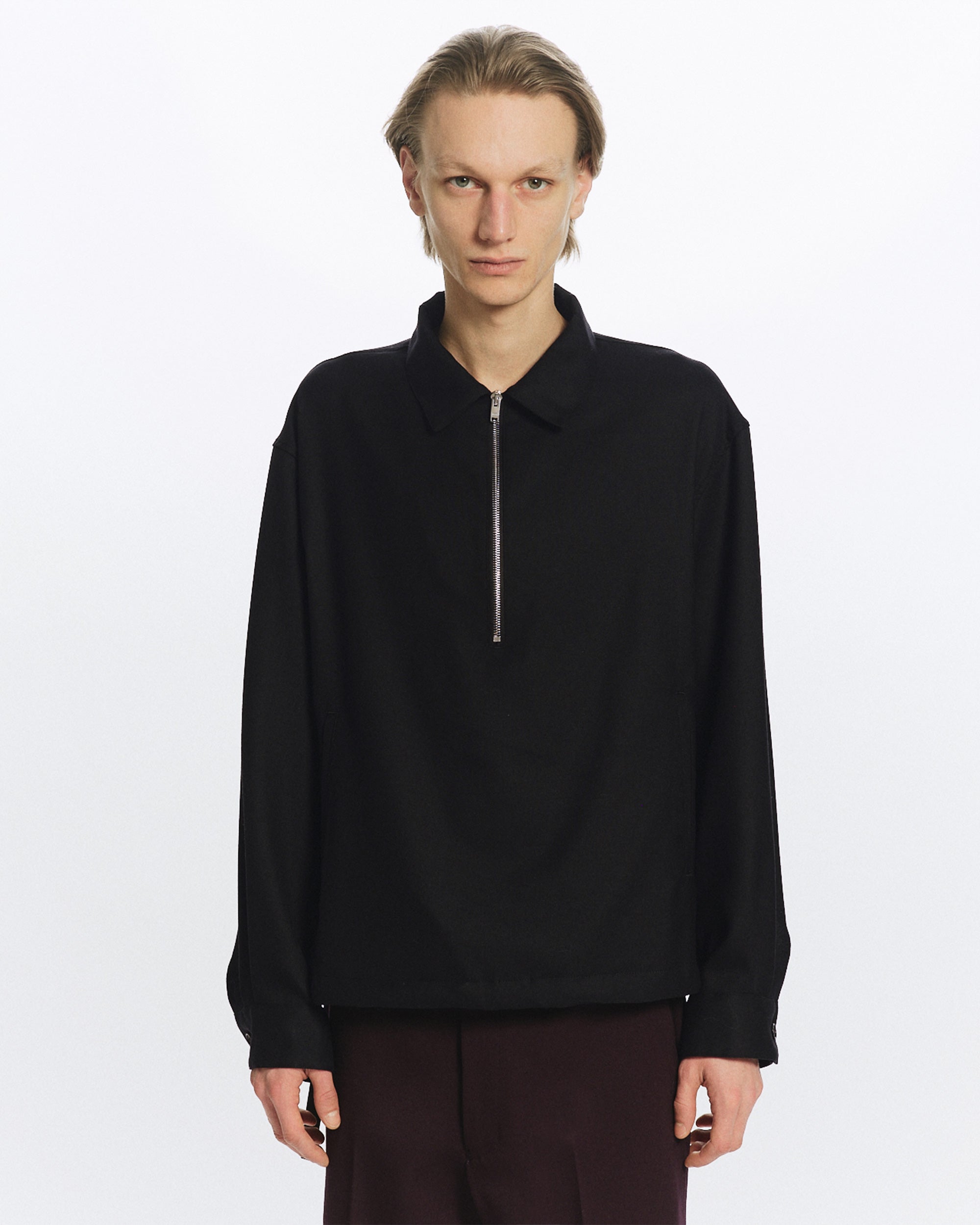 2/80 ORGANIC WOOL VIYELLA HALF ZIP SERVICE JACKET , Black