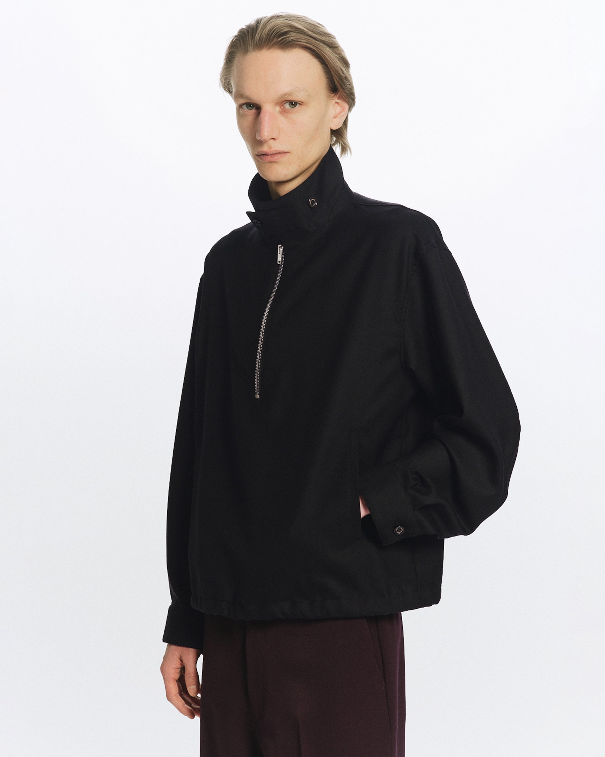 2/80 ORGANIC WOOL VIYELLA HALF ZIP SERVICE JACKET , Black