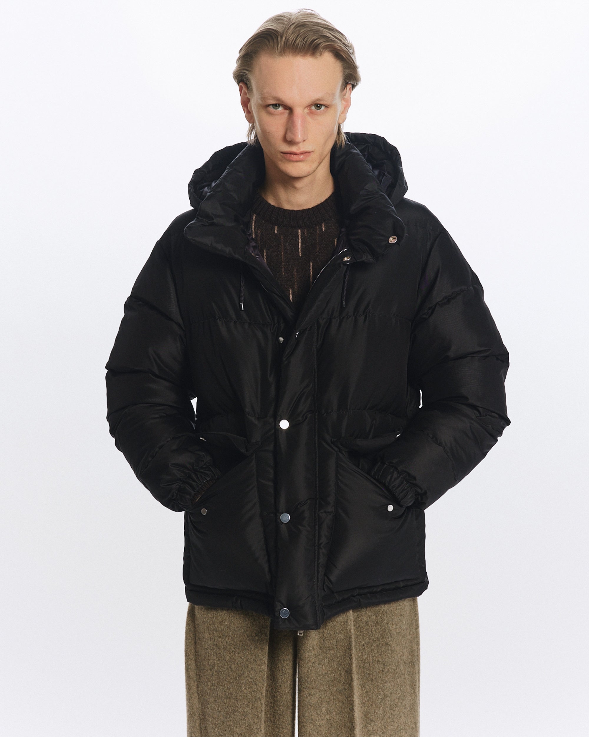 SILK TAFFETA SILK DOWN PARKA, Black