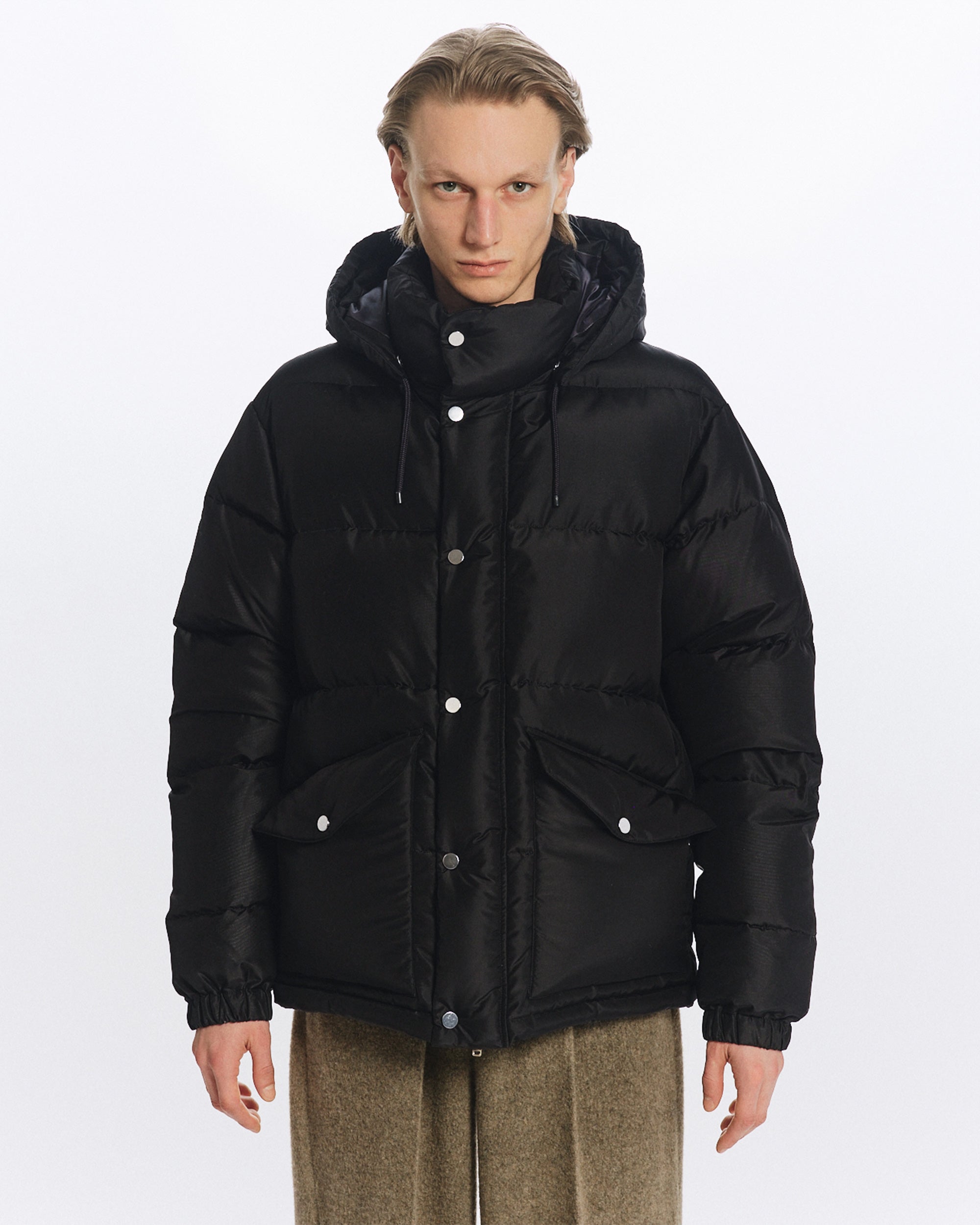 SILK TAFFETA SILK DOWN PARKA, Black
