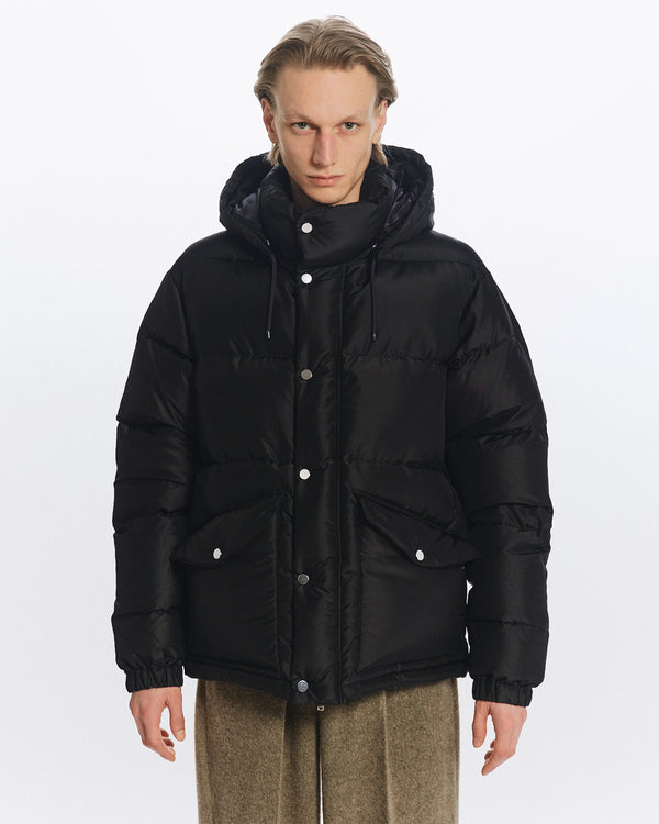 SILK TAFFETA SILK DOWN PARKA, Black