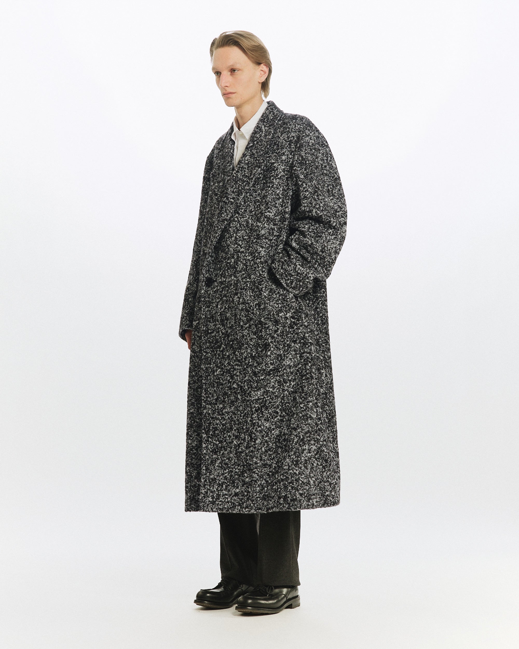 アルパカループツイード / ダブルブレステッドオーバーコート, N Black × N White