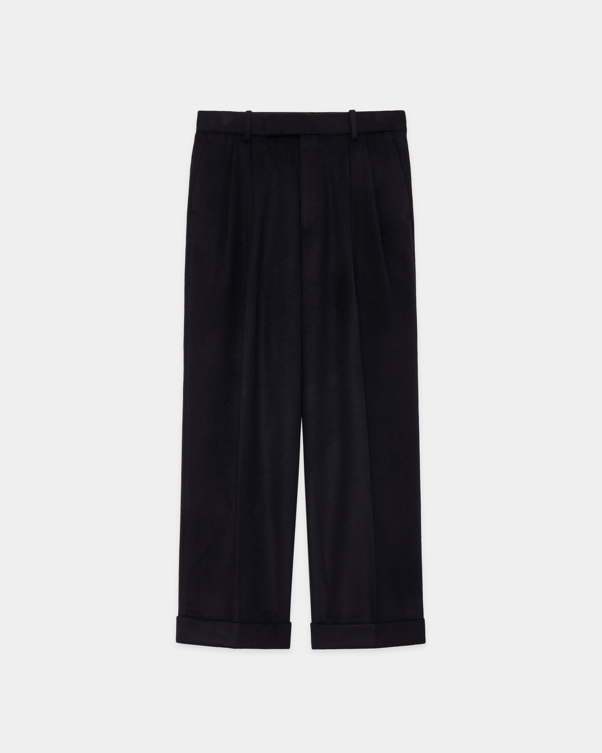 カシミヤフランネル / ダブルプリーテッドワイドトラウザーズ, D Navy