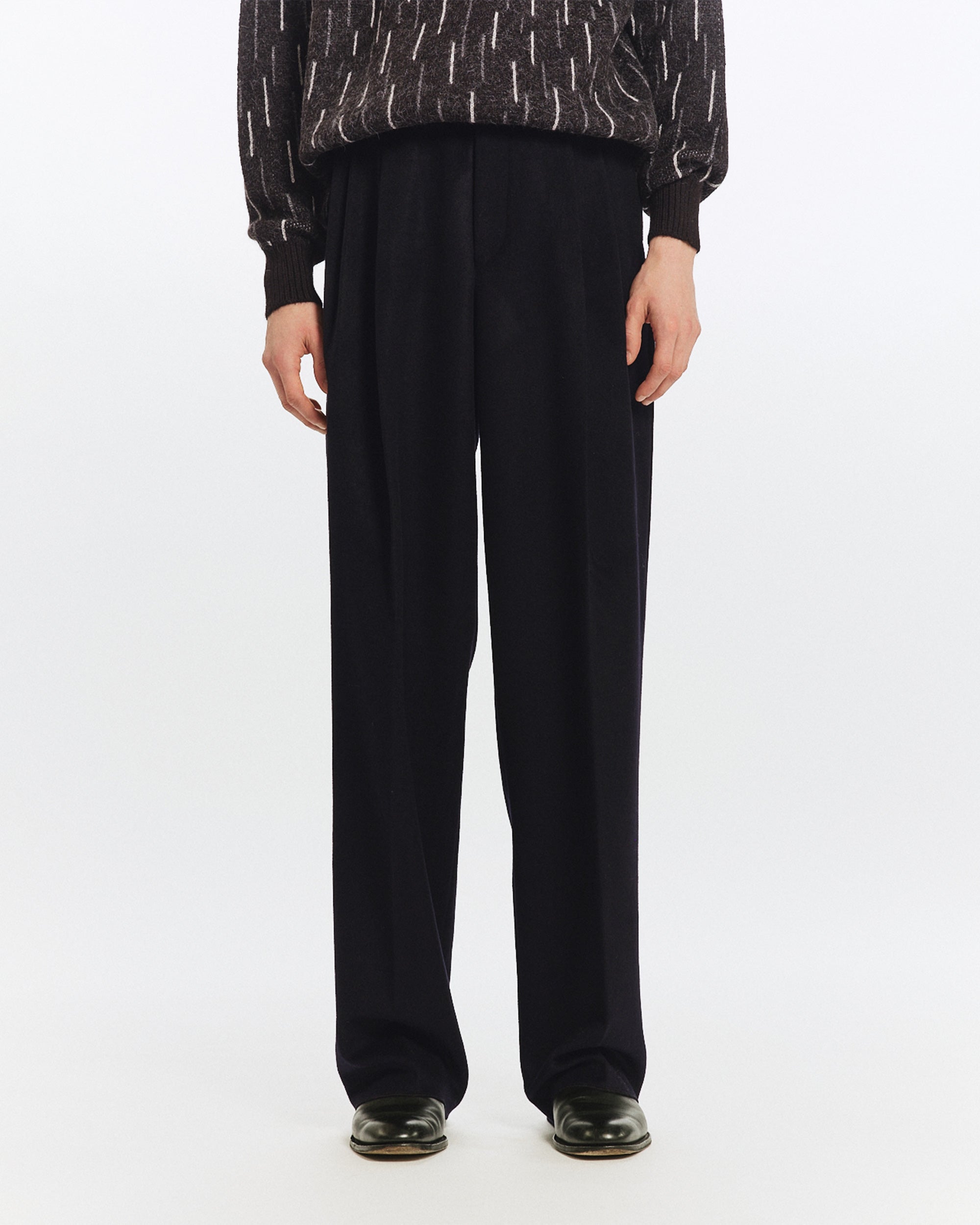 カシミヤフランネル / ダブルプリーテッドワイドトラウザーズ, D Navy