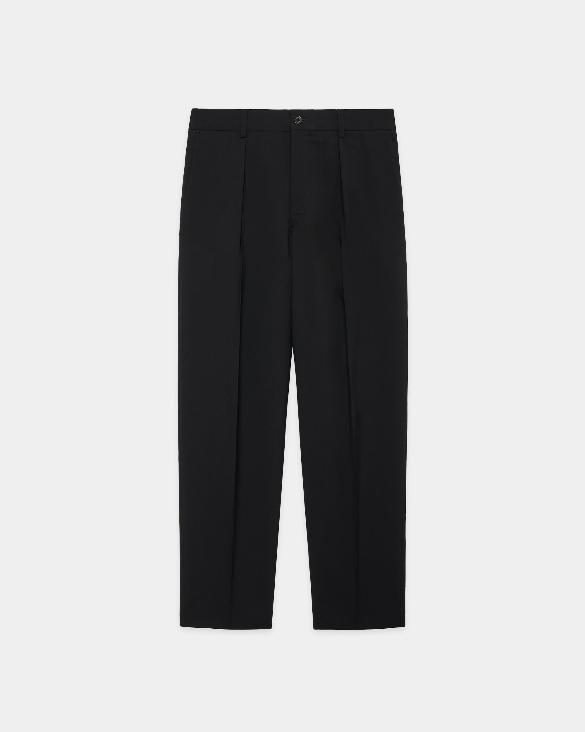 ORGANIC WOOL 2/80 TROPICAL PARKING-PEGTOP TROUSERS, Black