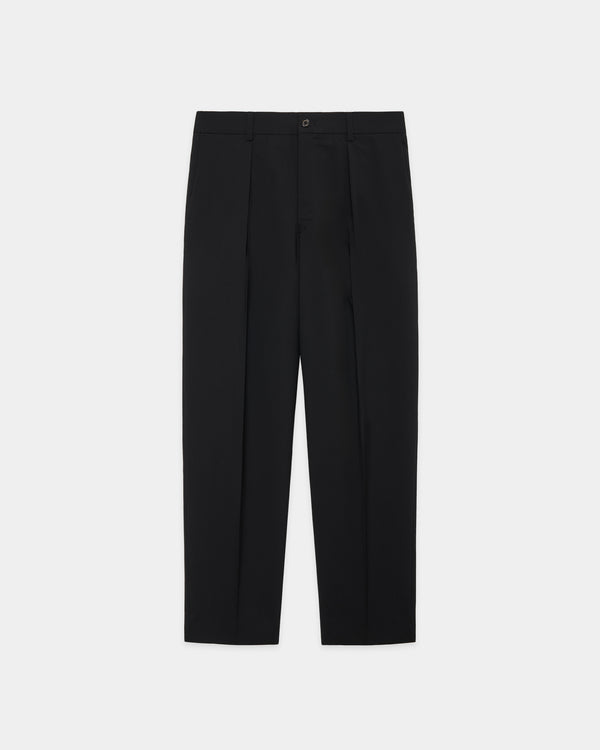 ORGANIC WOOL 2/80 TROPICAL PARKING-PEGTOP TROUSERS, Black