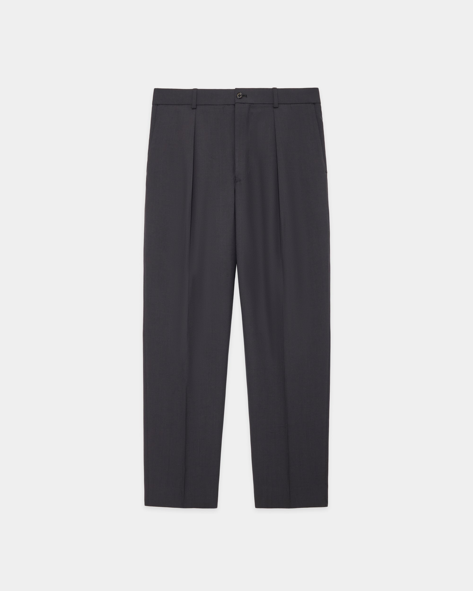 ORGANIC WOOL 2/80 TROPICAL PARKING-PEGTOP TROUSERS, Charcoal