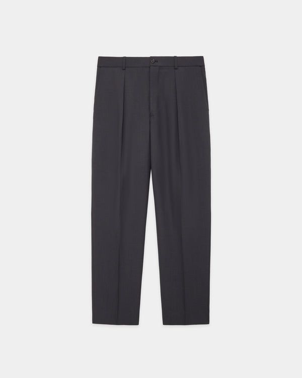 ORGANIC WOOL 2/80 TROPICAL PARKING-PEGTOP TROUSERS, Charcoal