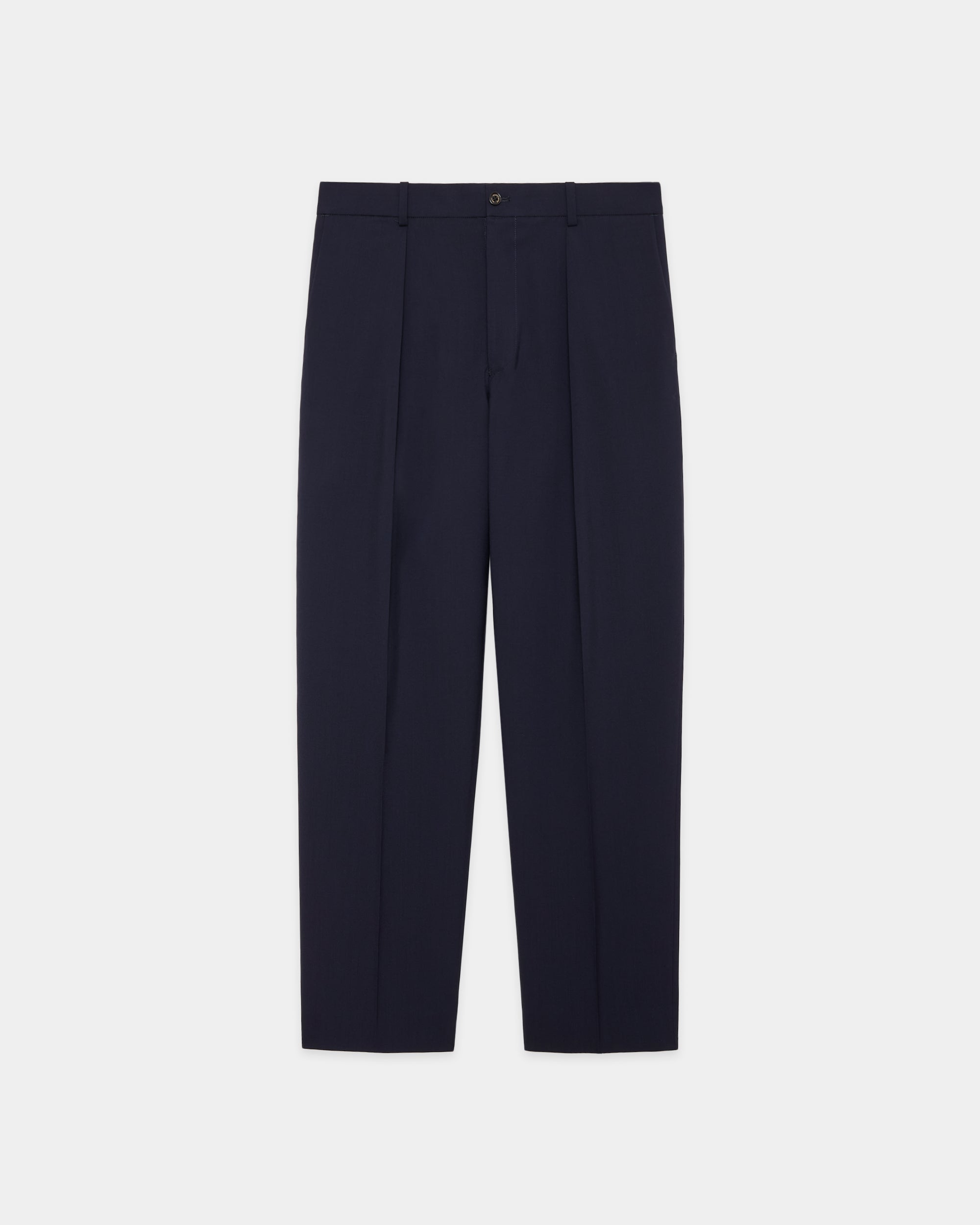 ORGANIC WOOL 2/80 TROPICAL PARKING-PEGTOP TROUSERS, Navy