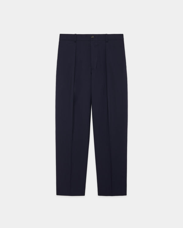 ORGANIC WOOL 2/80 TROPICAL PARKING-PEGTOP TROUSERS, Navy