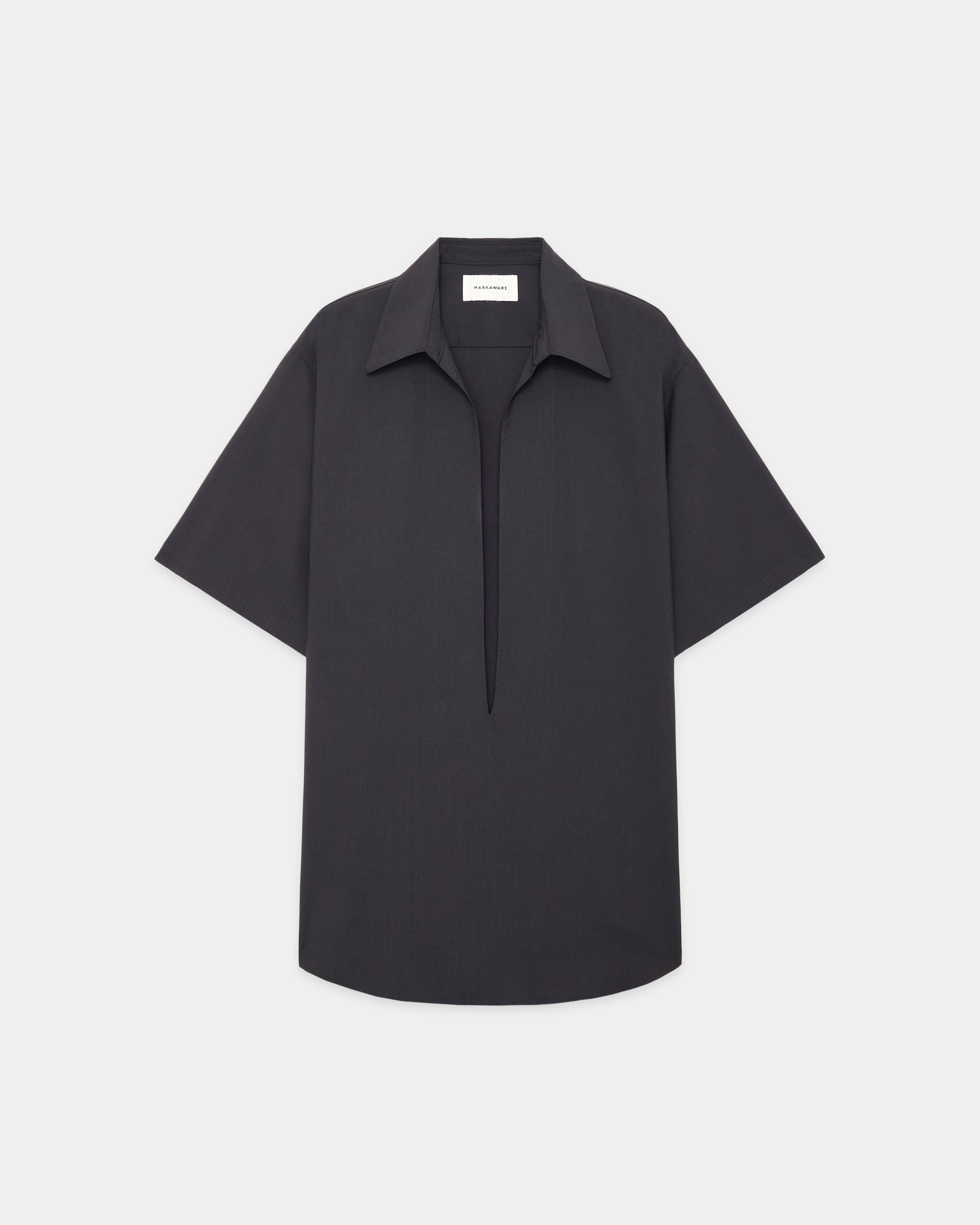 ORGANIC WOOL 2/80 TROPICAL PARKING-VAREUSE S/S SHIRT, Charcoal