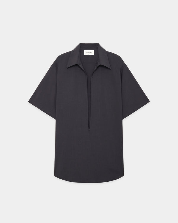 ORGANIC WOOL 2/80 TROPICAL PARKING-VAREUSE S/S SHIRT, Charcoal