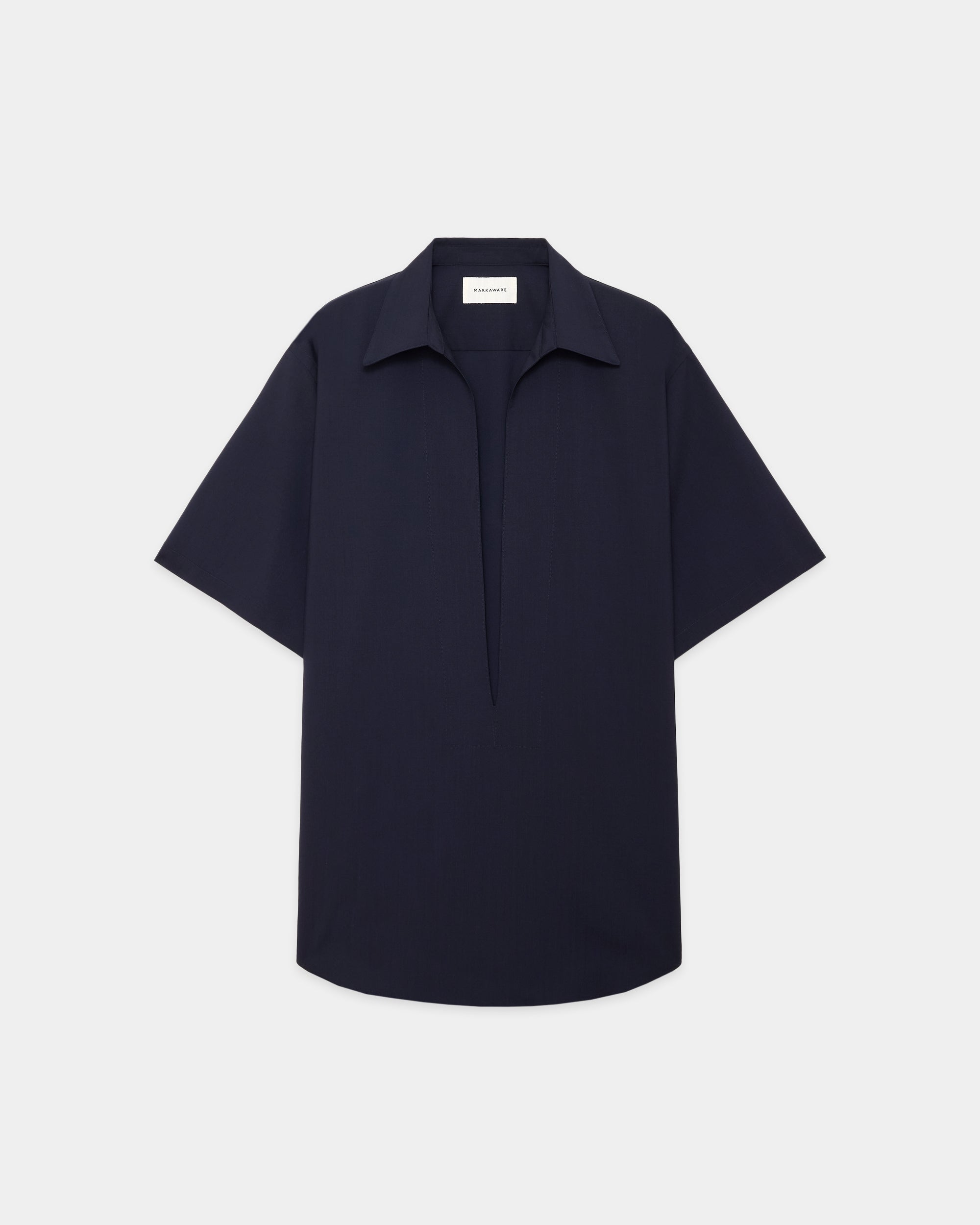 ORGANIC WOOL 2/80 TROPICAL PARKING-VAREUSE S/S SHIRT, Navy