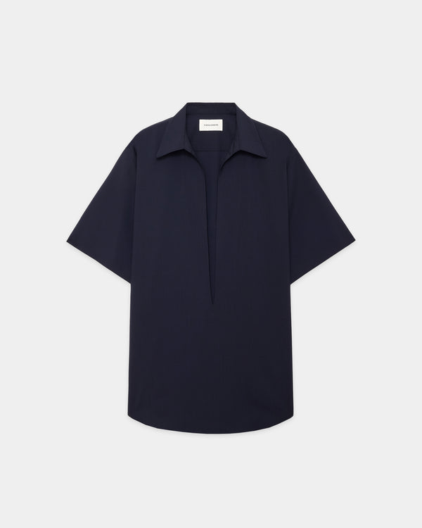 ORGANIC WOOL 2/80 TROPICAL PARKING-VAREUSE S/S SHIRT, Navy