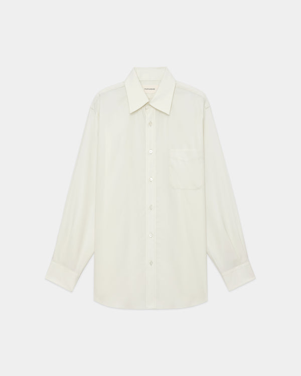 Super 160's Washable  Wool Oxford Parking-Regular Collar Shirt, Pearl Gray