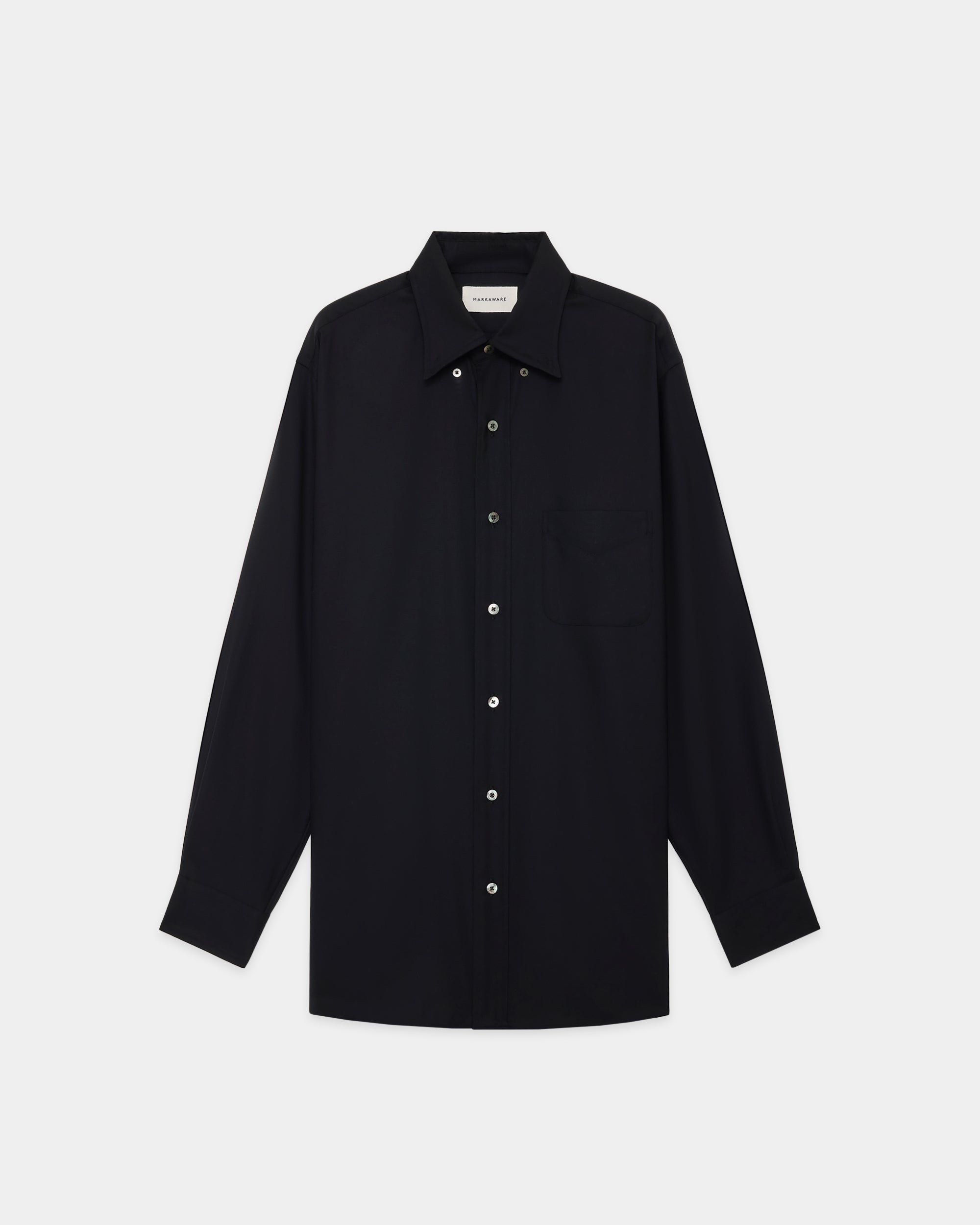 スーパー160s防縮ウールオックスフォード / レギュラーフィットポロカラーシャツ, Black