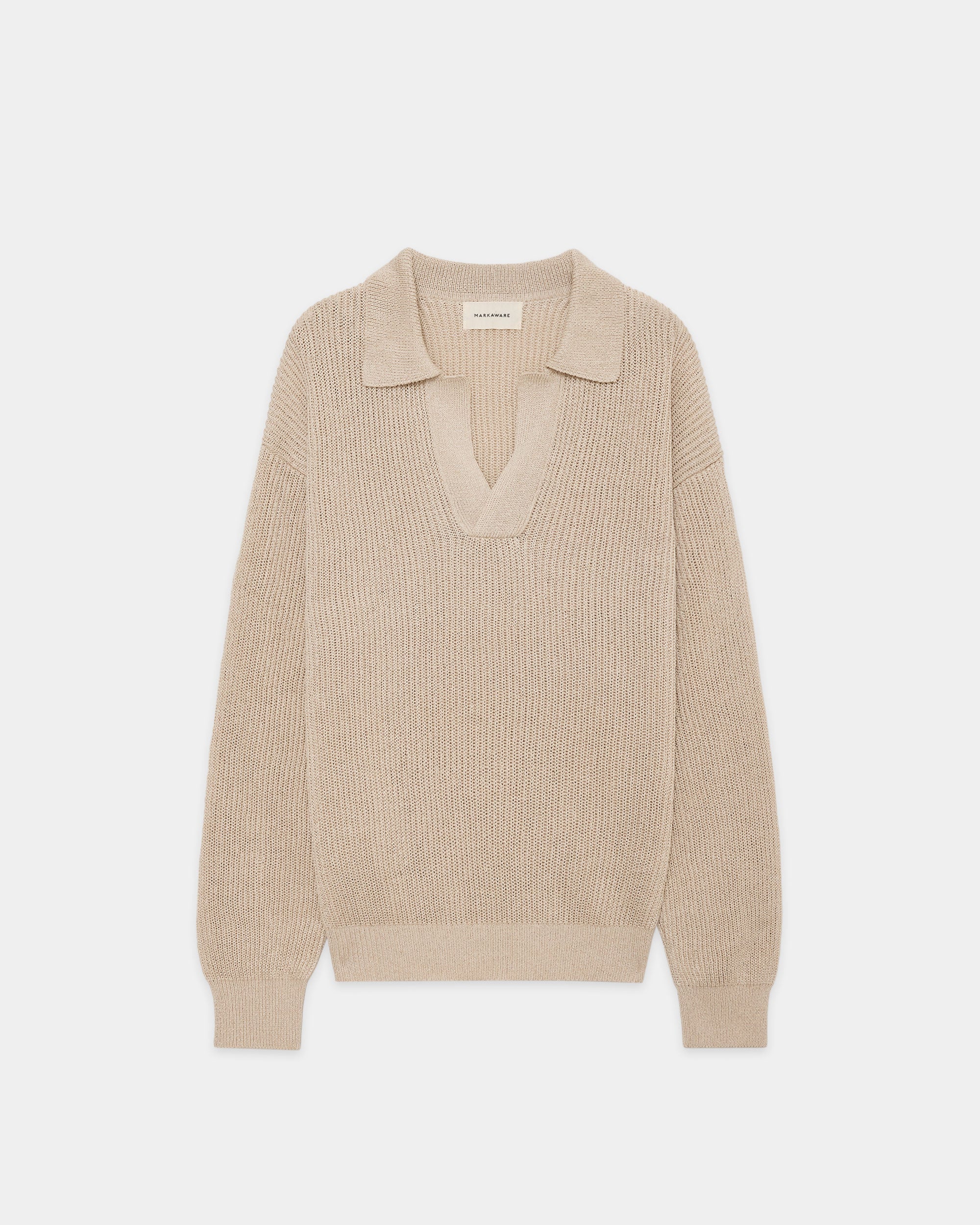 オーガニックコットンx和紙xシルクヤーン / スキッパーリブジャンパー, Sand