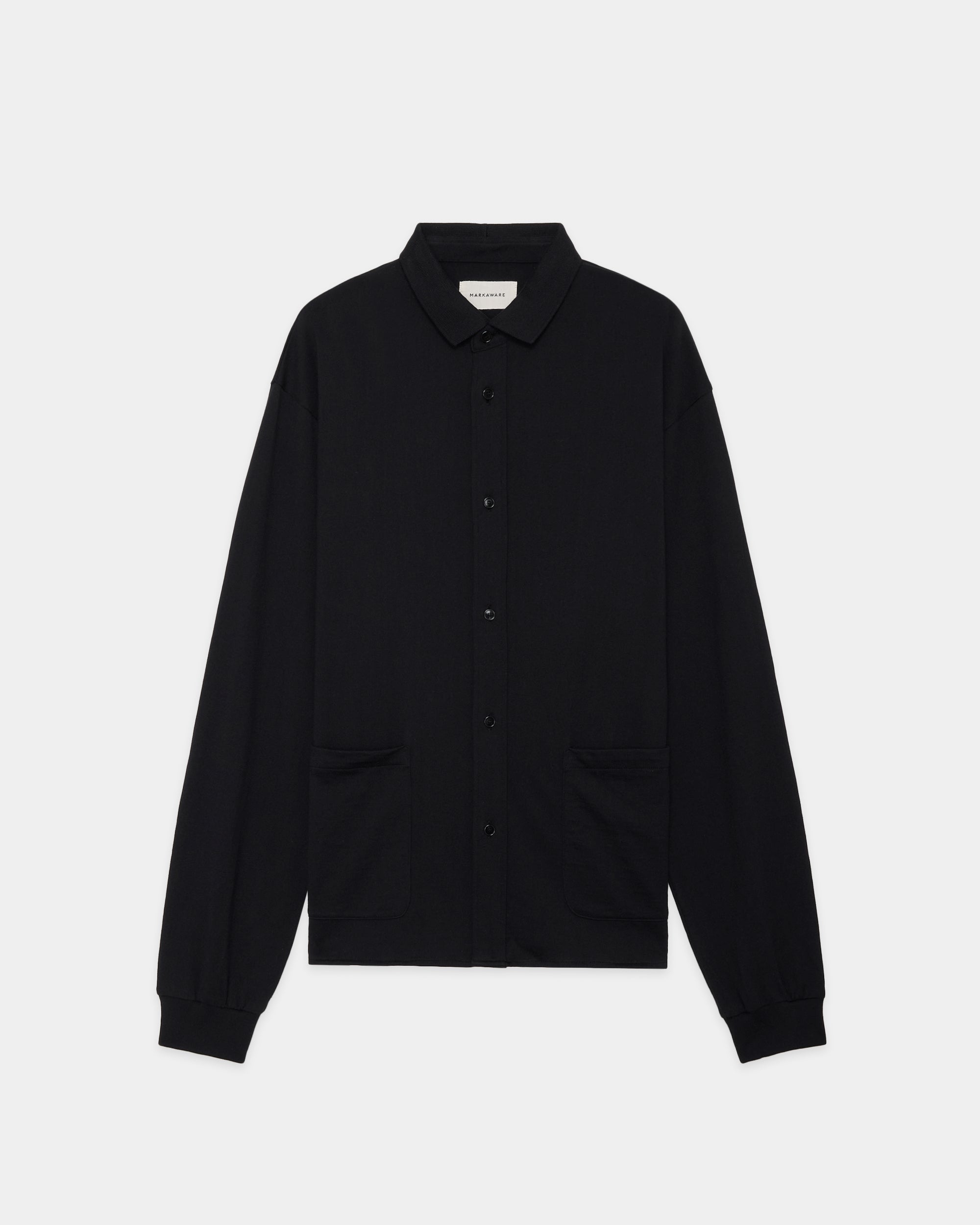 コットン×シルク×カシミヤ吊り天竺 / ポロカラーシャツ, Black