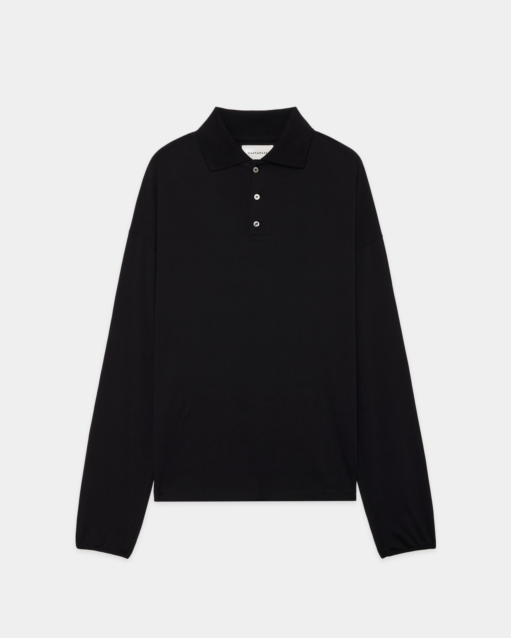スーパー160sウール防縮天竺 / ロングスリーブポロ, Black