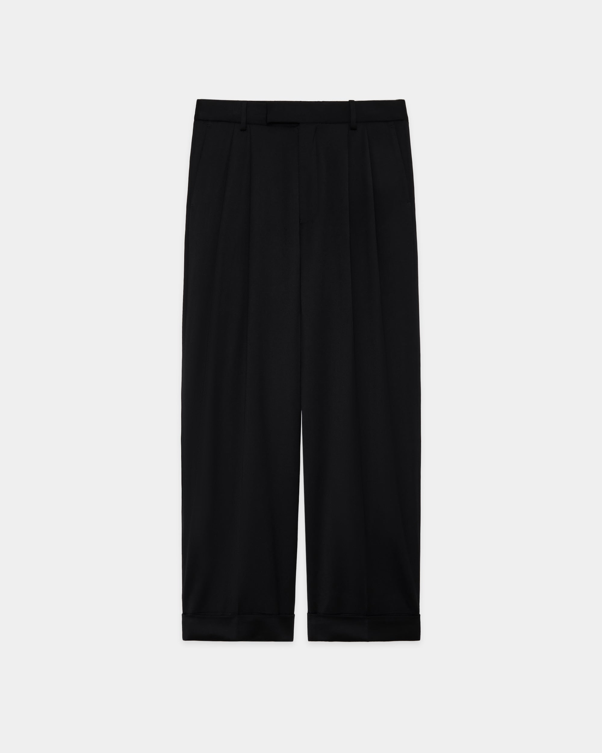 スーパー200s ウールサテン ダブルセミイージートラウザーズ, Black