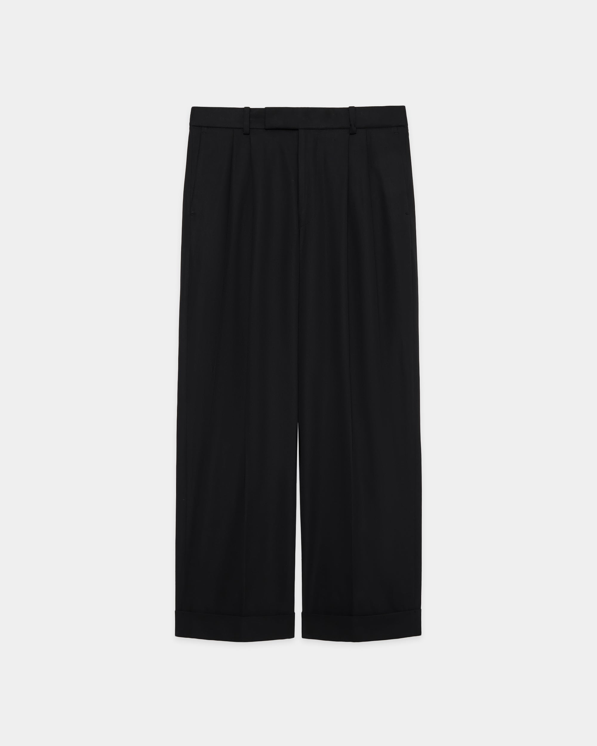 60/2オーガニック強燃ボイル3/2ツイル / ダブルプリーテッドセミイージートラウザーズ, Black