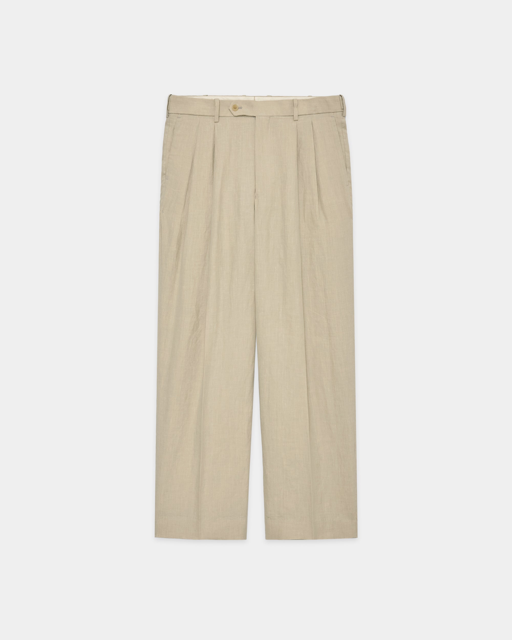 80/1ヘンプタイプライター / ダブルプリーテッドクラシックワイドトラウザーズ, Beige