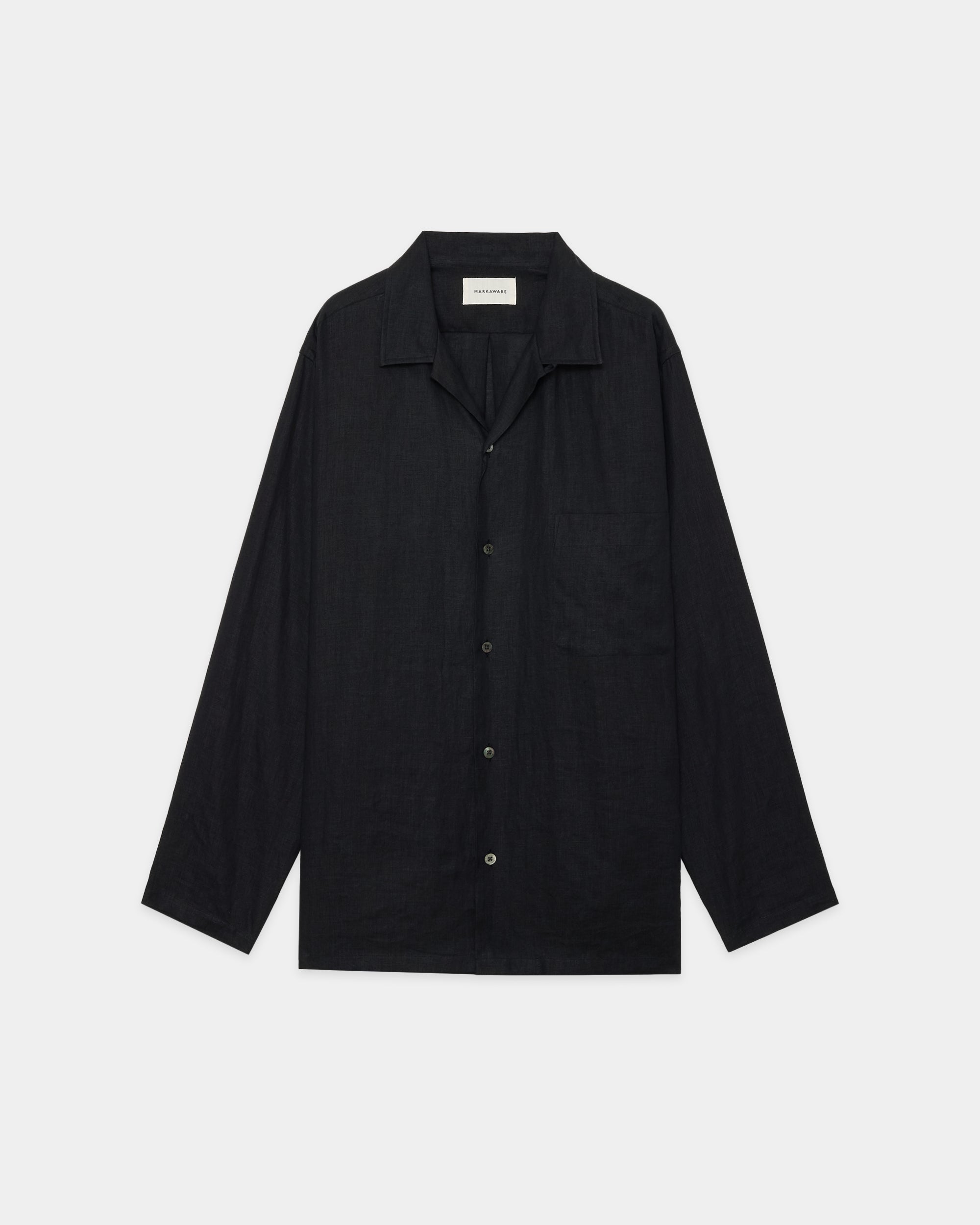 ヘンプ細布 / コンフォートフィットオープンカラーシャツ, Black