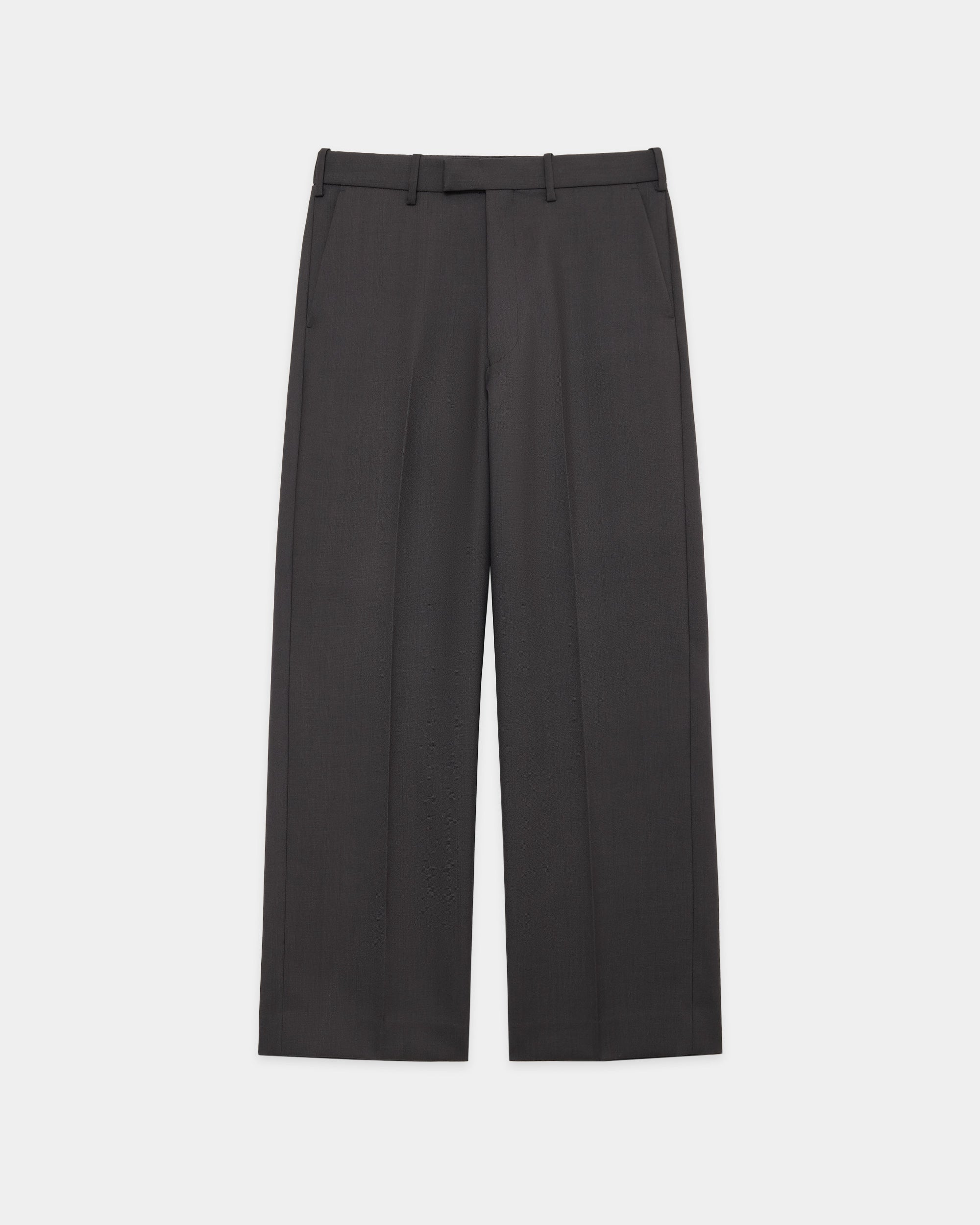Heavy Organic Wool Tropical Wide Straight Trousers, Charcoal