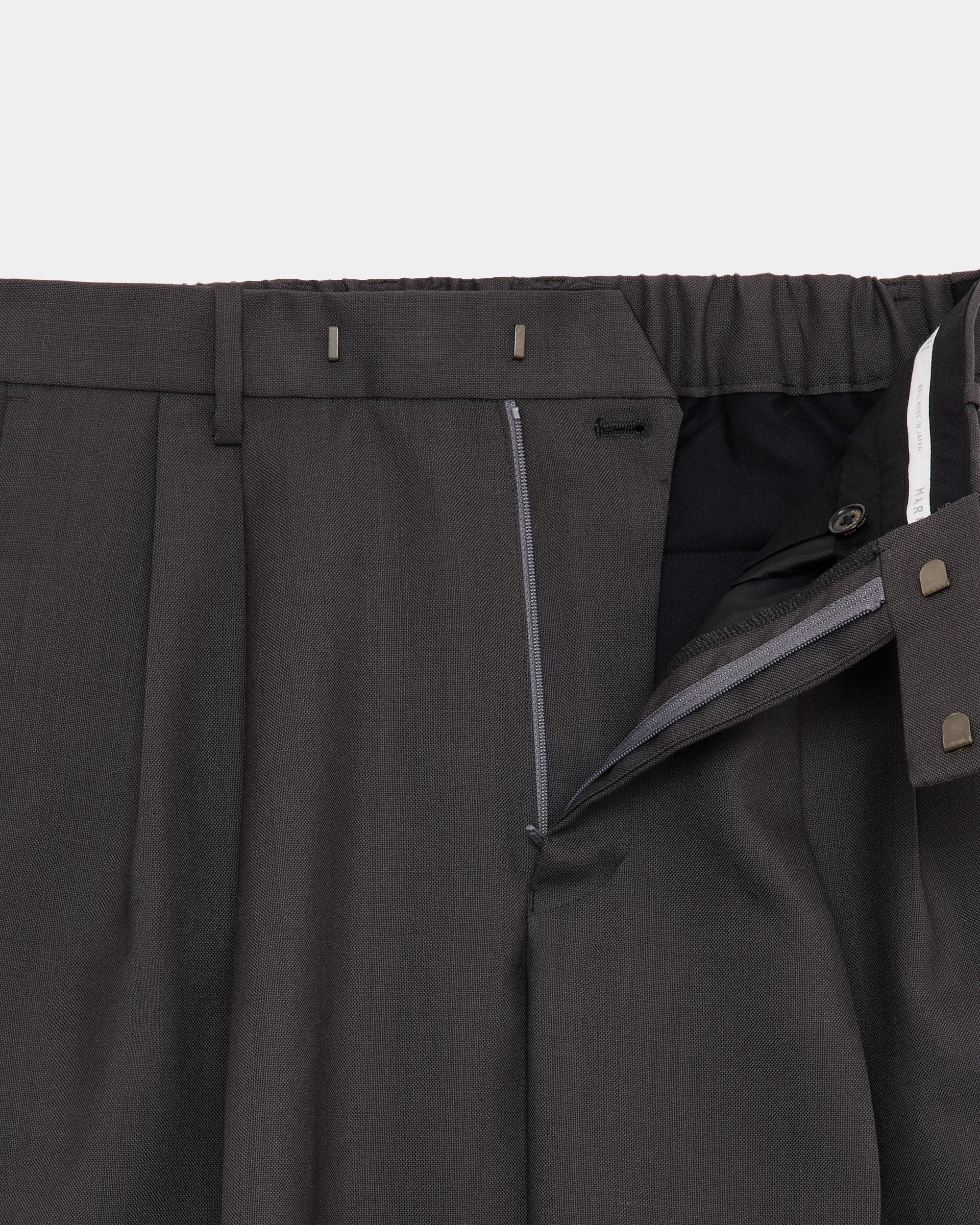 Heavy Organic Wool Tropical Double Pleated Classic Wide Trousers, Charcoal