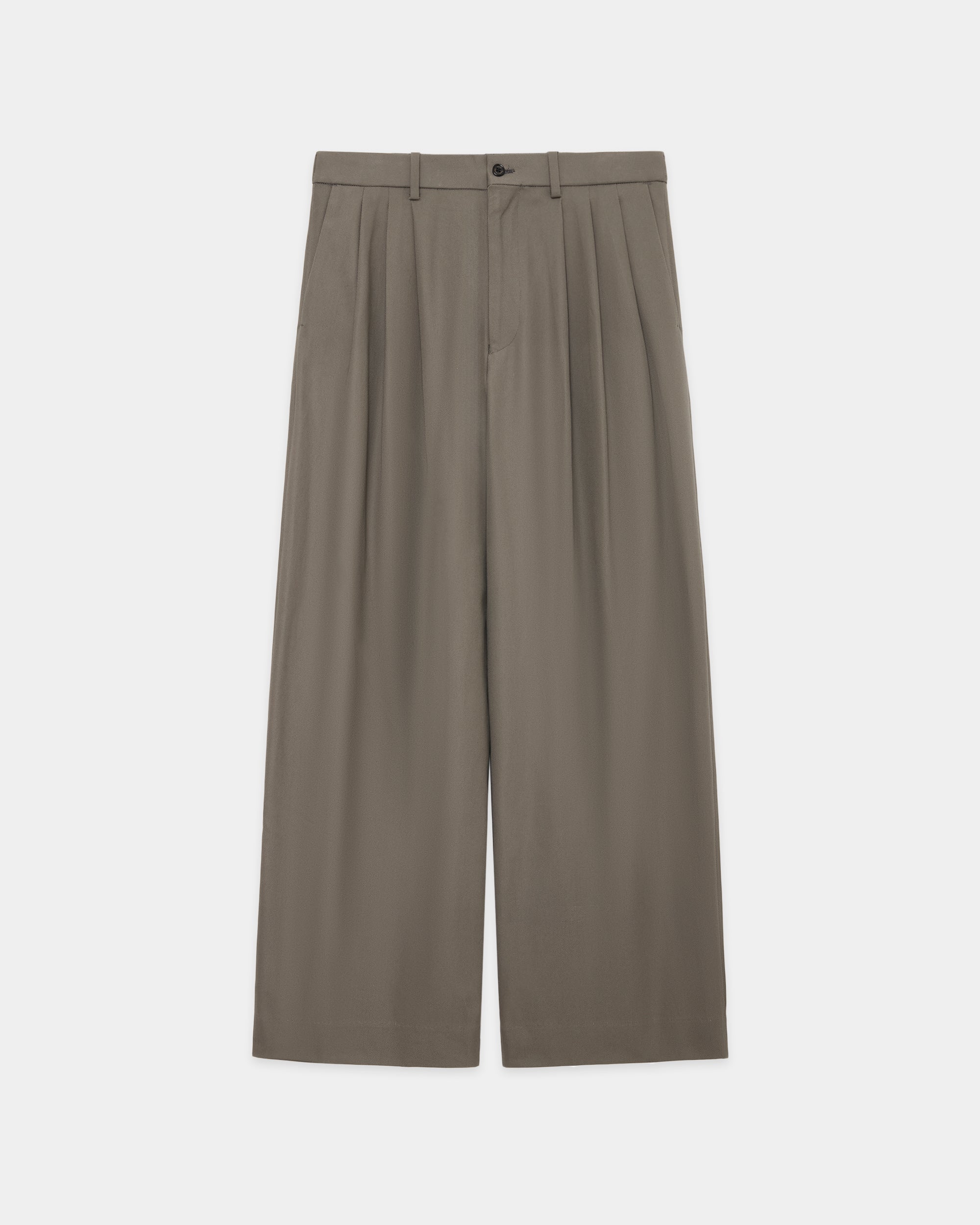 Organic Cotton Survival Cloth Triple Pleated Wide Trousers, Gray