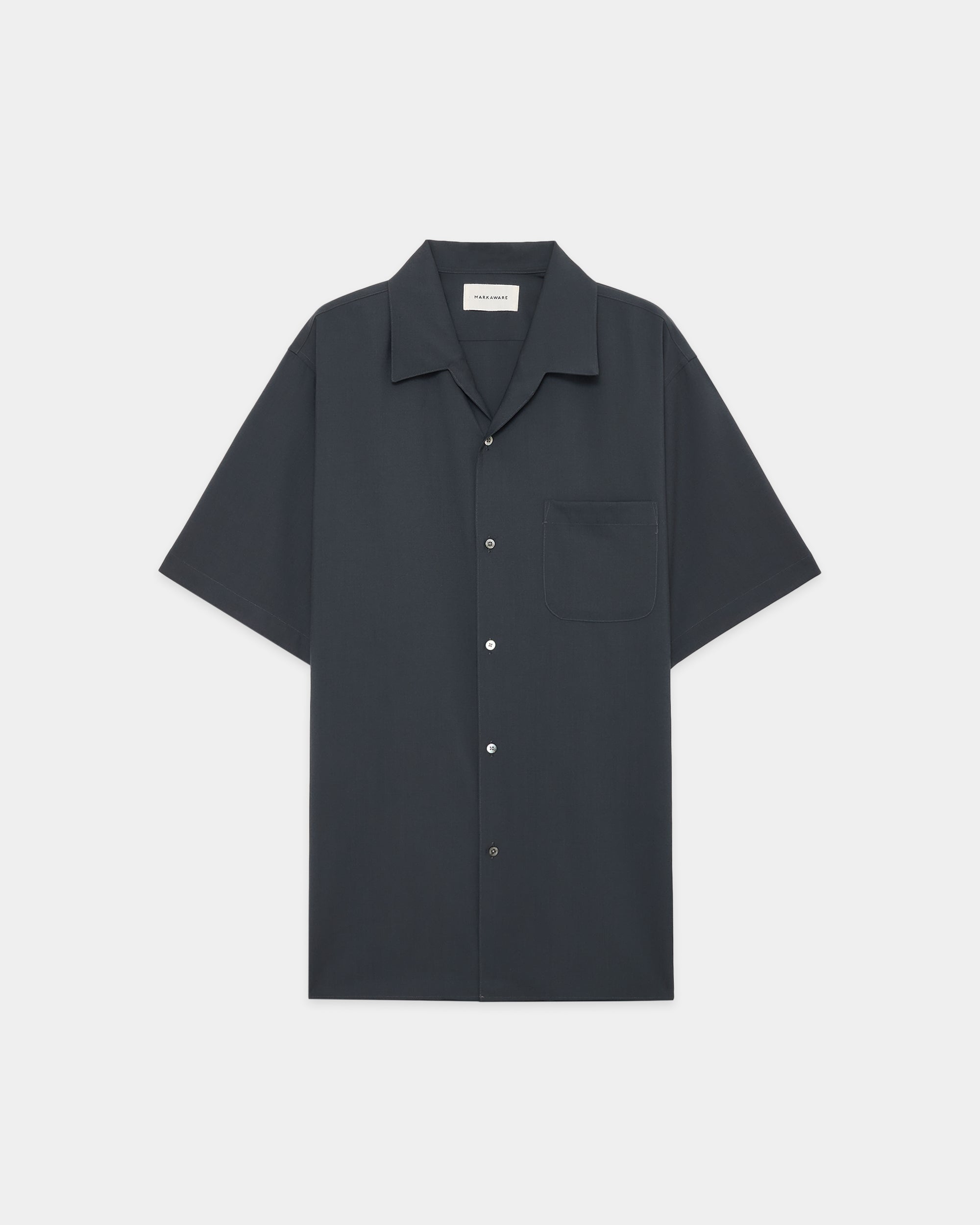 オーガニックウール2/80トロピカル / イタリアンオープンカラーS/Sシャツ, Charcoal