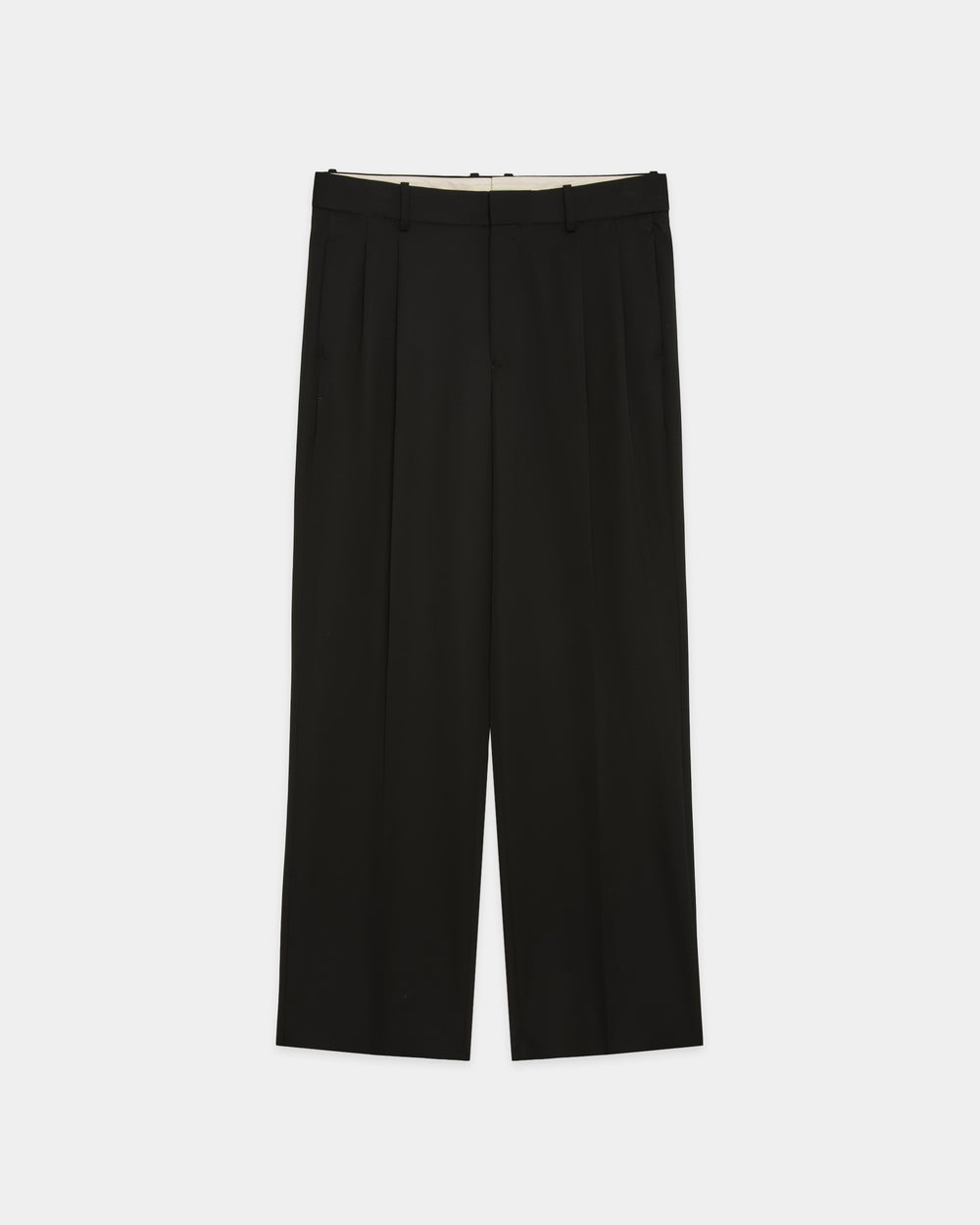 Organic Wool 2/80 Gabardine / Double Pleated Straight Trousers, Black