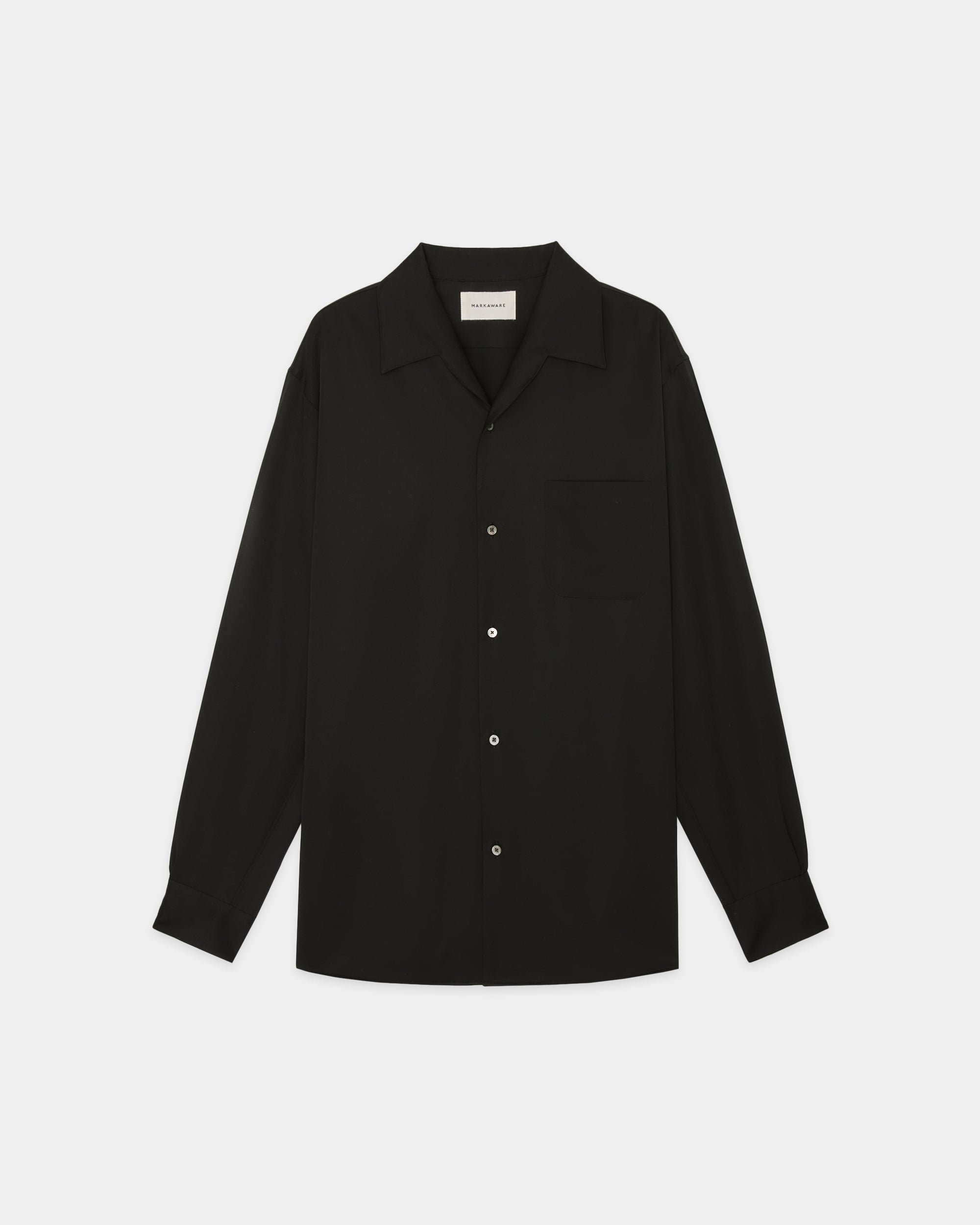 オーガニックウール 2/80 ギャバジン / イタリアンオープンカラーシャツ, Black