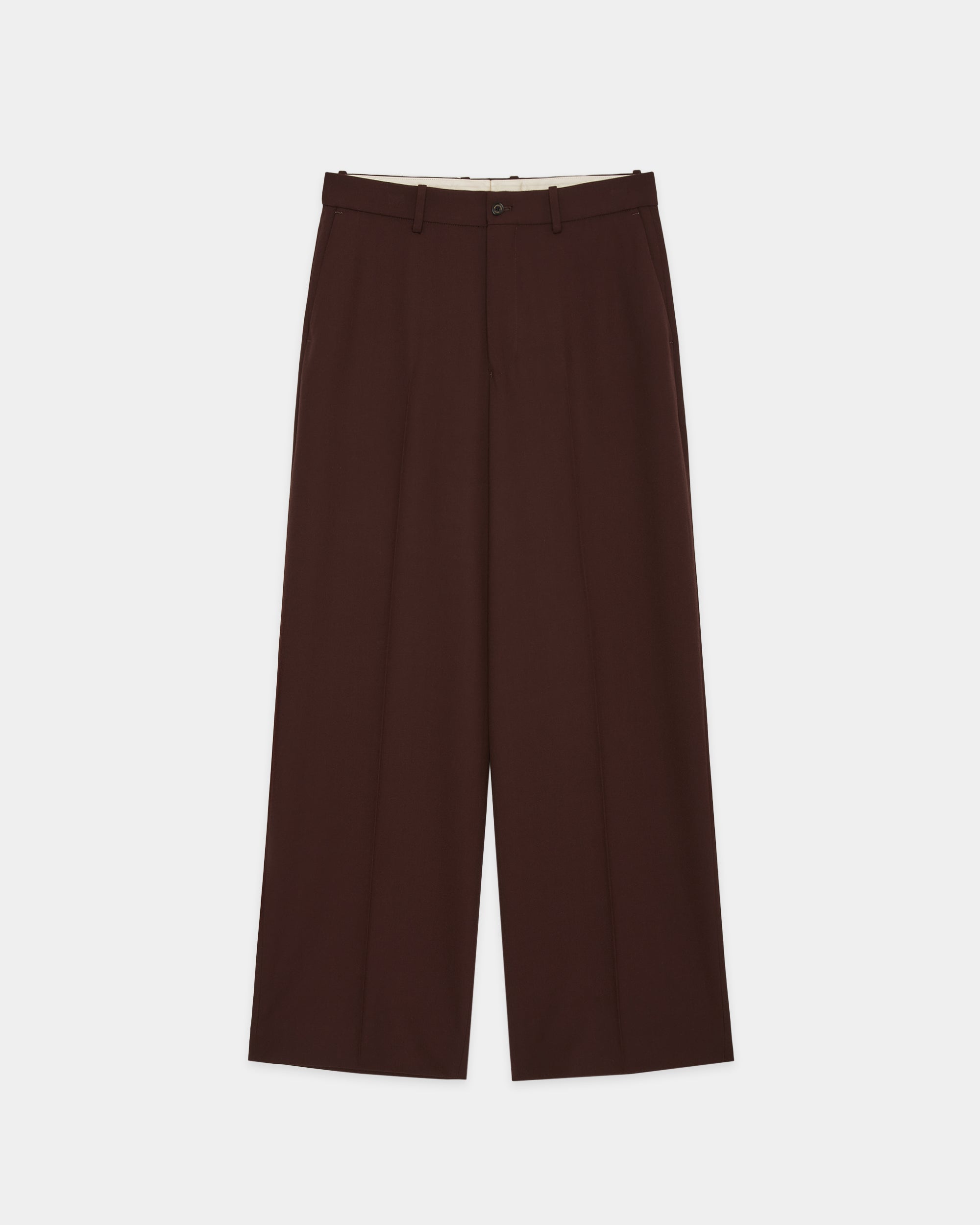 Organic Wool Survival Cloth / Flat Front Wide Trousers, Dark Brown
