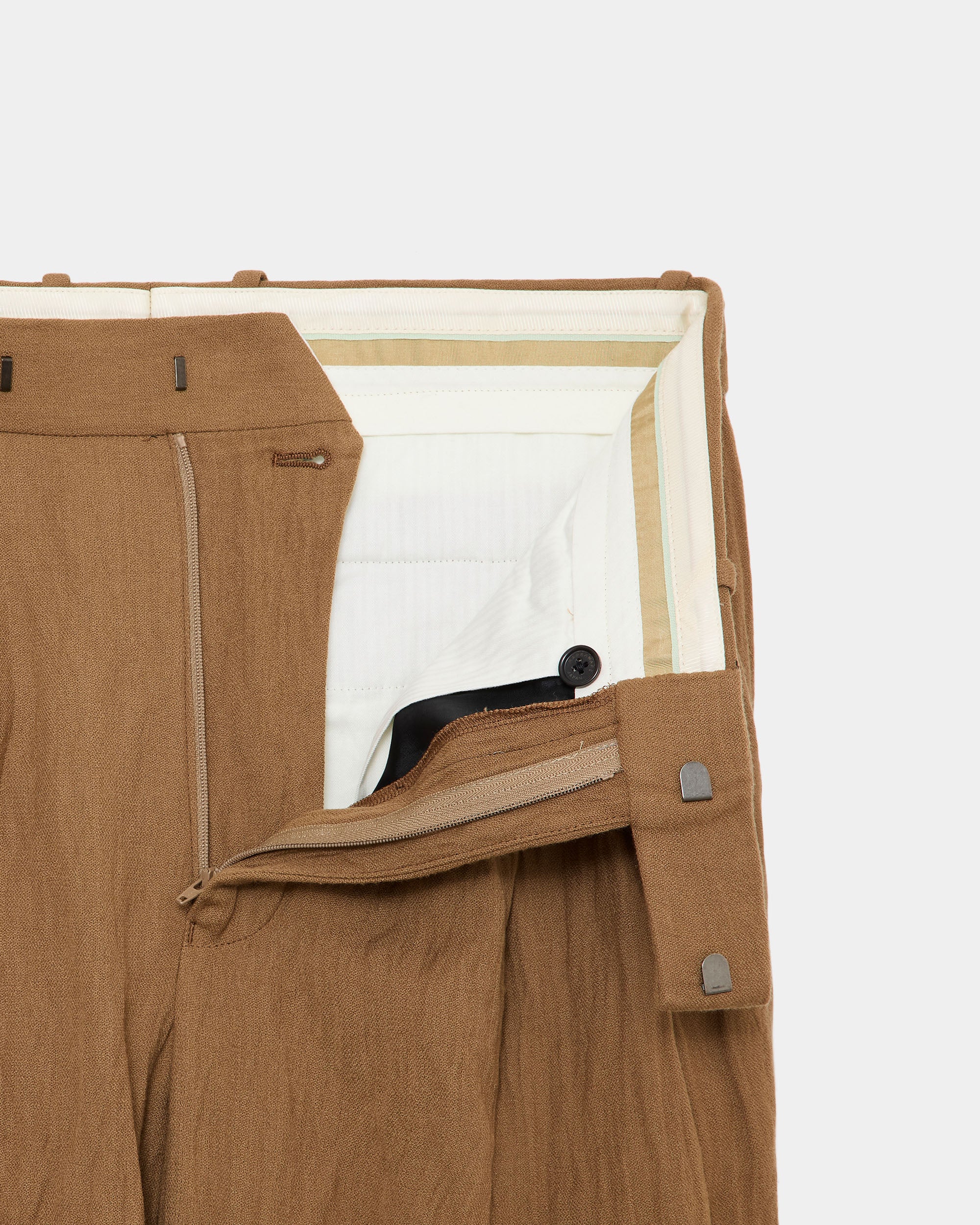 Organic Wool X Stainless Oatmeal / Double Pleated Trousers, Coyote