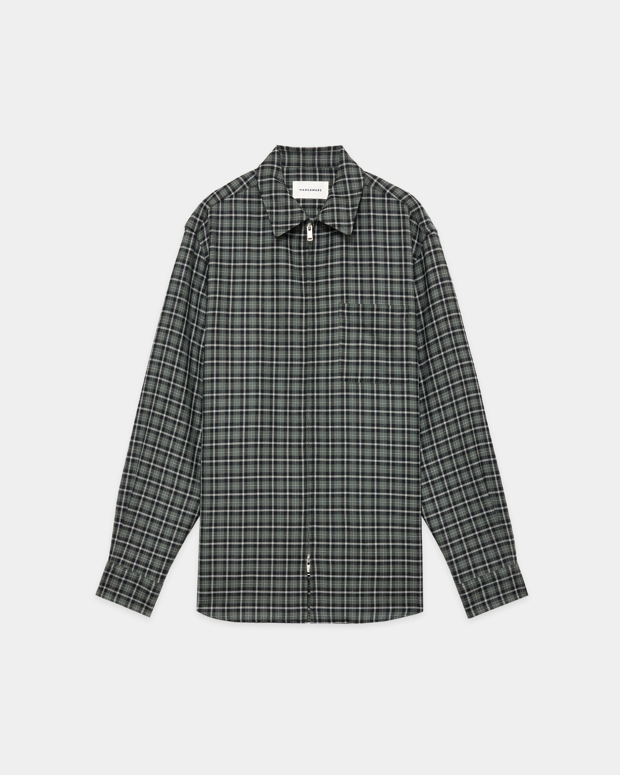 オーガニックウールビエラチェック / ジップシャツ, Moss Gray Check